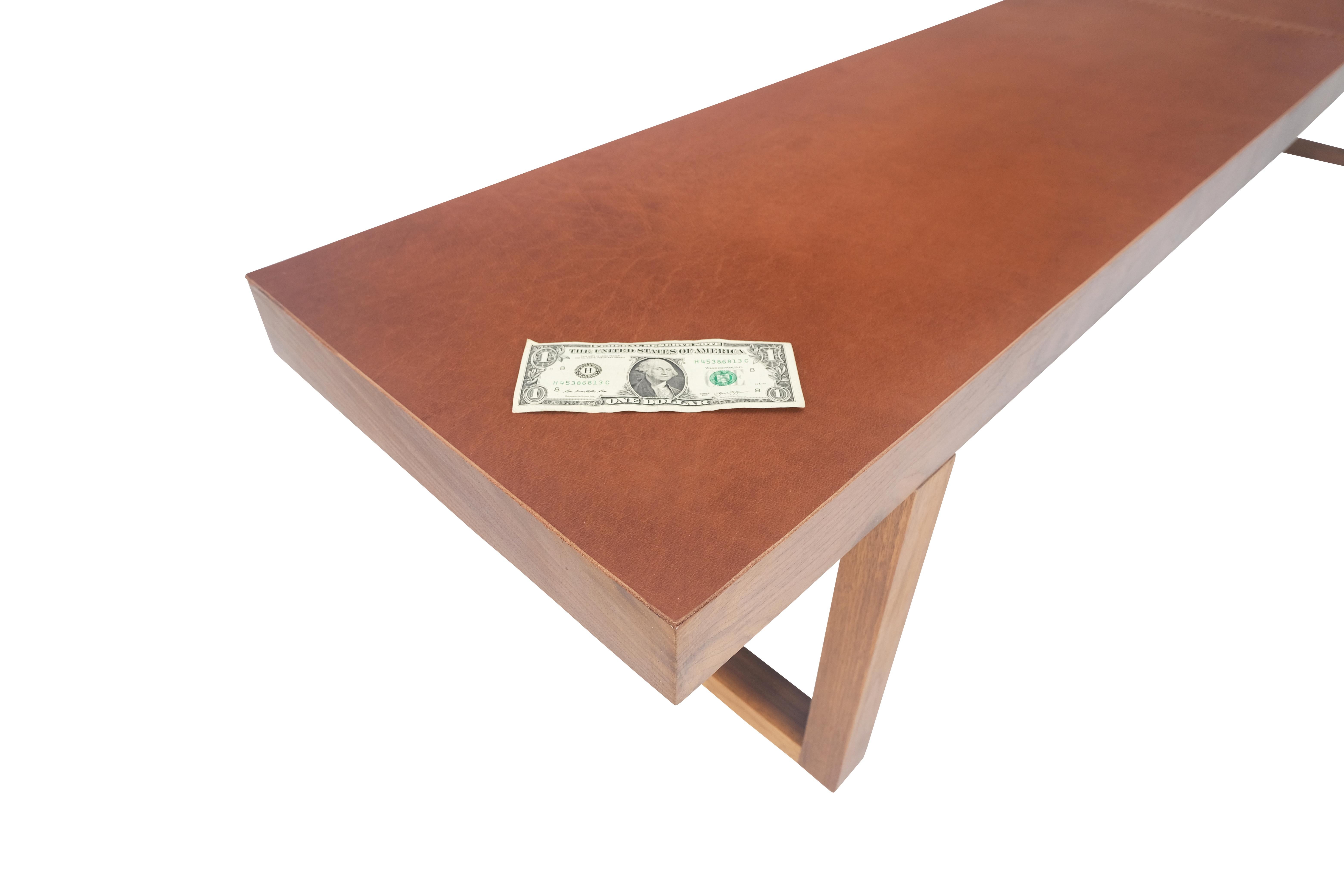 Slim Profile Solid Walnut Frame Integrated leather Cushion 7.5' Long Bench 5