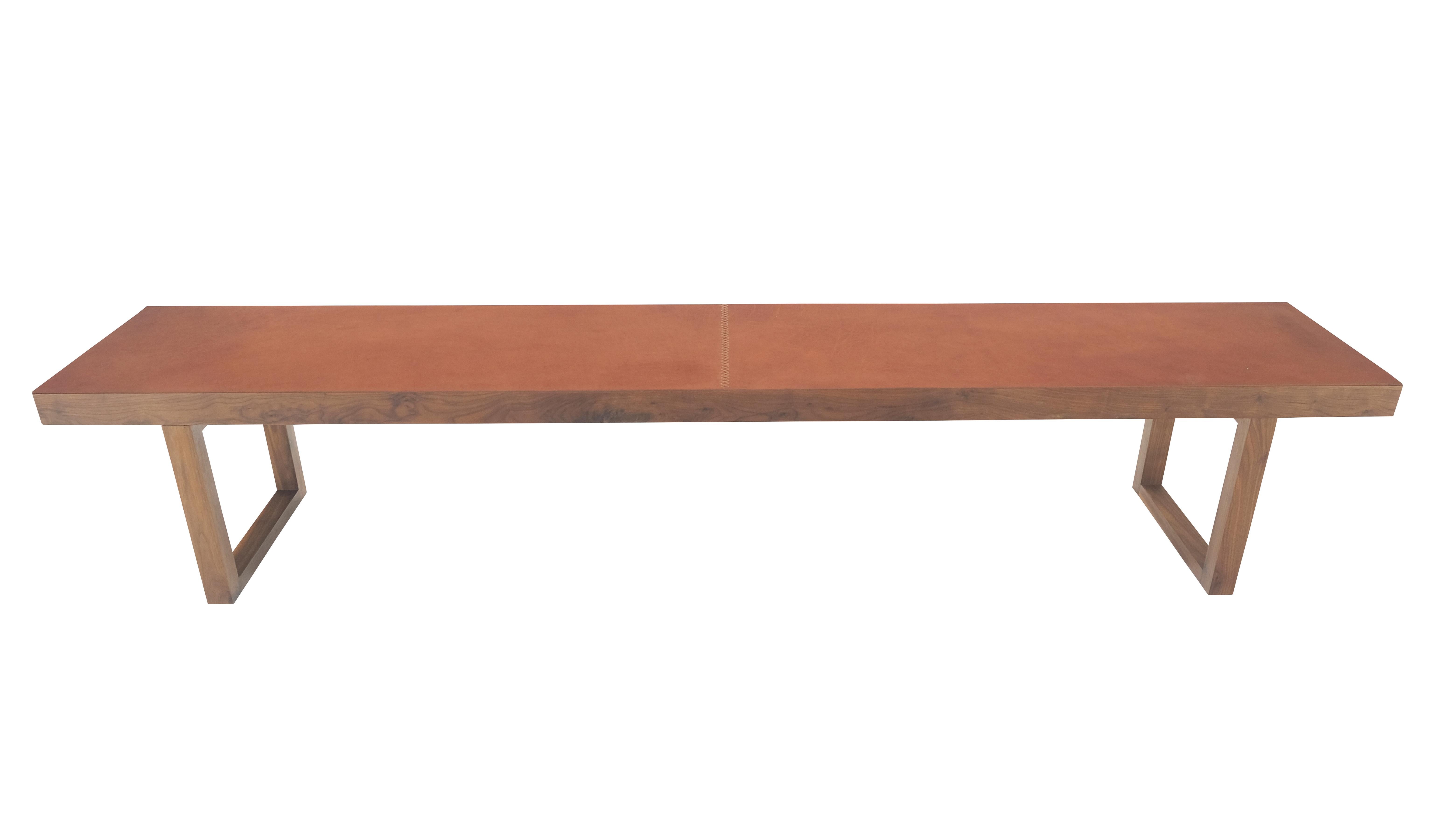 Leather Slim Profile Solid Walnut Frame Integrated leather Cushion 7.5' Long Bench