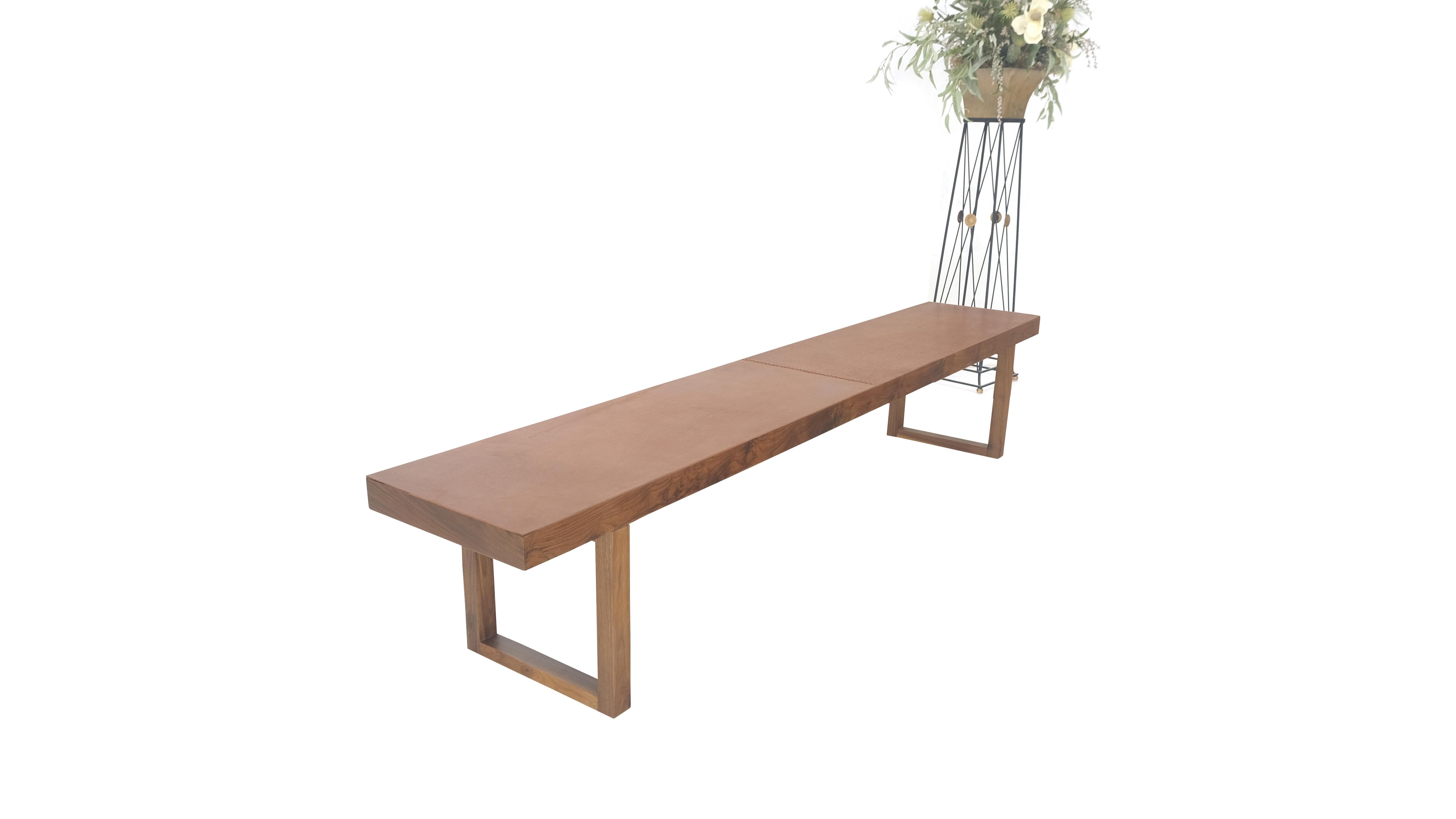 Leather Slim Profile Solid Walnut Frame Integrated leather Cushion 7.5' Long Bench For Sale