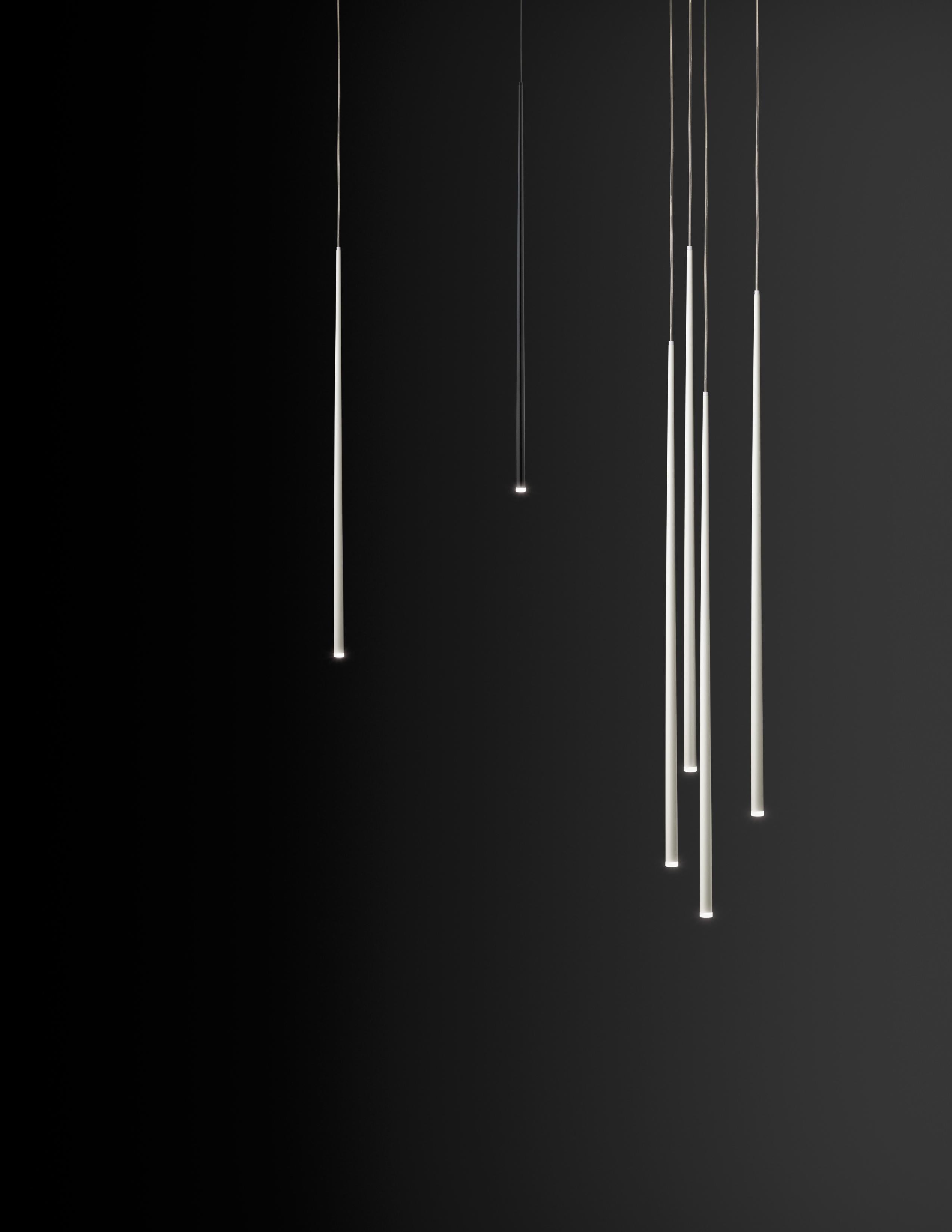 Glass Slim Single 1 LED Pendant Light in Black Carbon Fiber by Jordi Vilardell For Sale