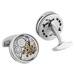 Slim Skeleton Round Gear Cufflinks with Matte Rhodium Finish