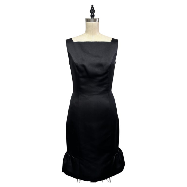 Slim Sleeveless Square Neck Black Satin Cocktail Dress With Ruffle Bottom Slim Sleeveless Square Neck Black Satin Cocktail Dress With Ruffle Bottom
