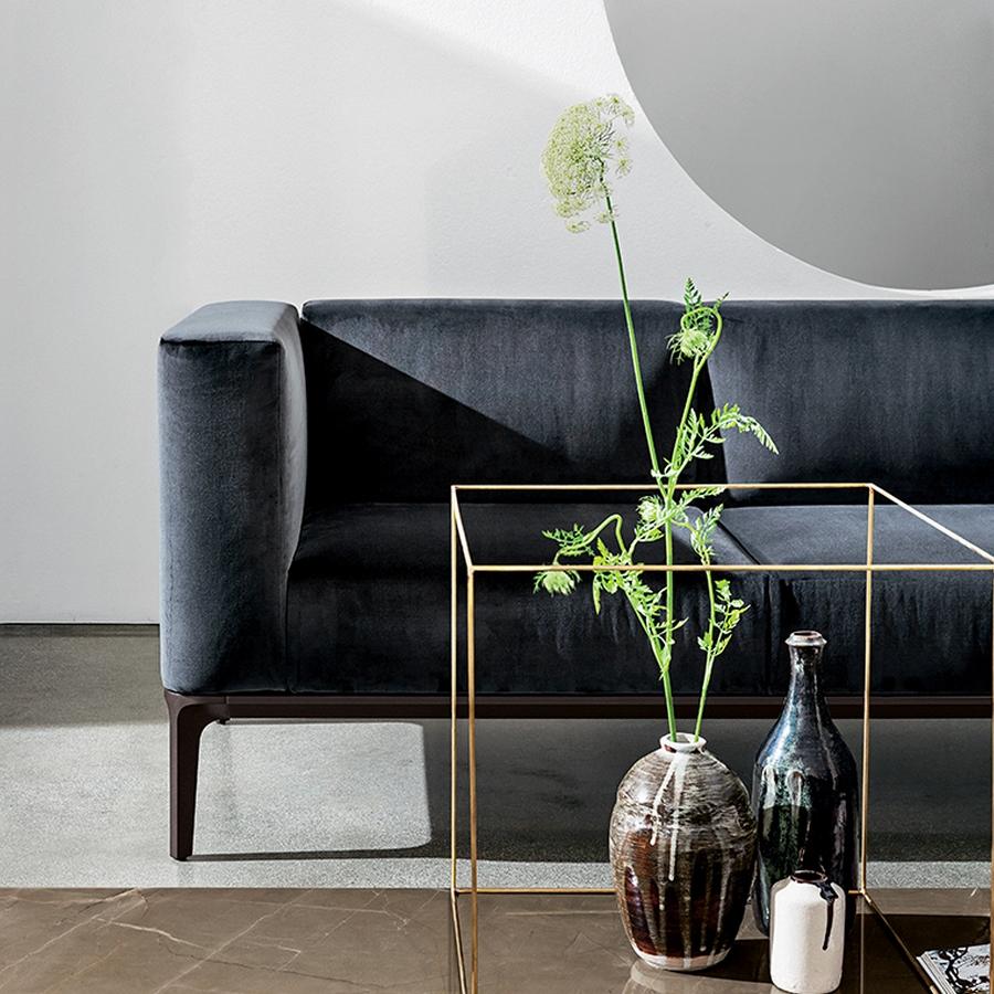 Modern Slim Blue Velvet Sofa, Designed by Matthias Demacker, Made in Italy