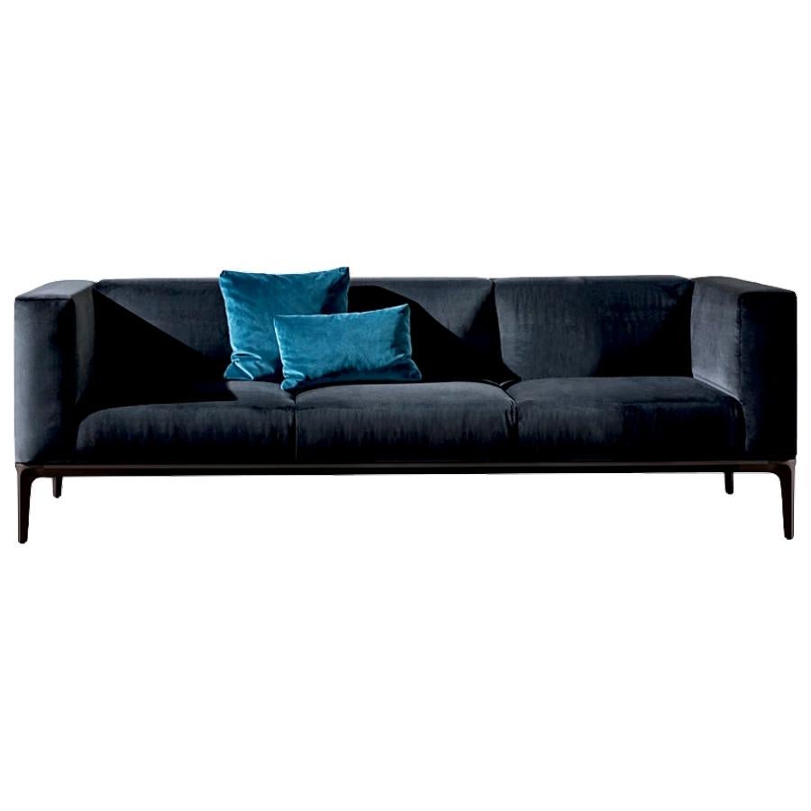 Slim Blue Velvet Sofa, Designed by Matthias Demacker, Made in Italy
