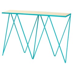 Slim Turquoise Steel Console Table with Wood Table Top / Customizable
