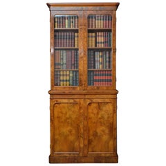 Antique Slim Victorian Walnut Bookcase