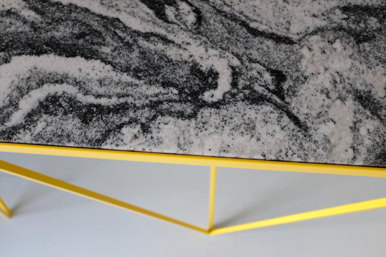 Slim White Steel Console Table with Granite Table Top / Customizable For Sale 3