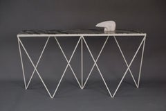 Slim White Steel Console Table with Granite Table Top / Customizable
