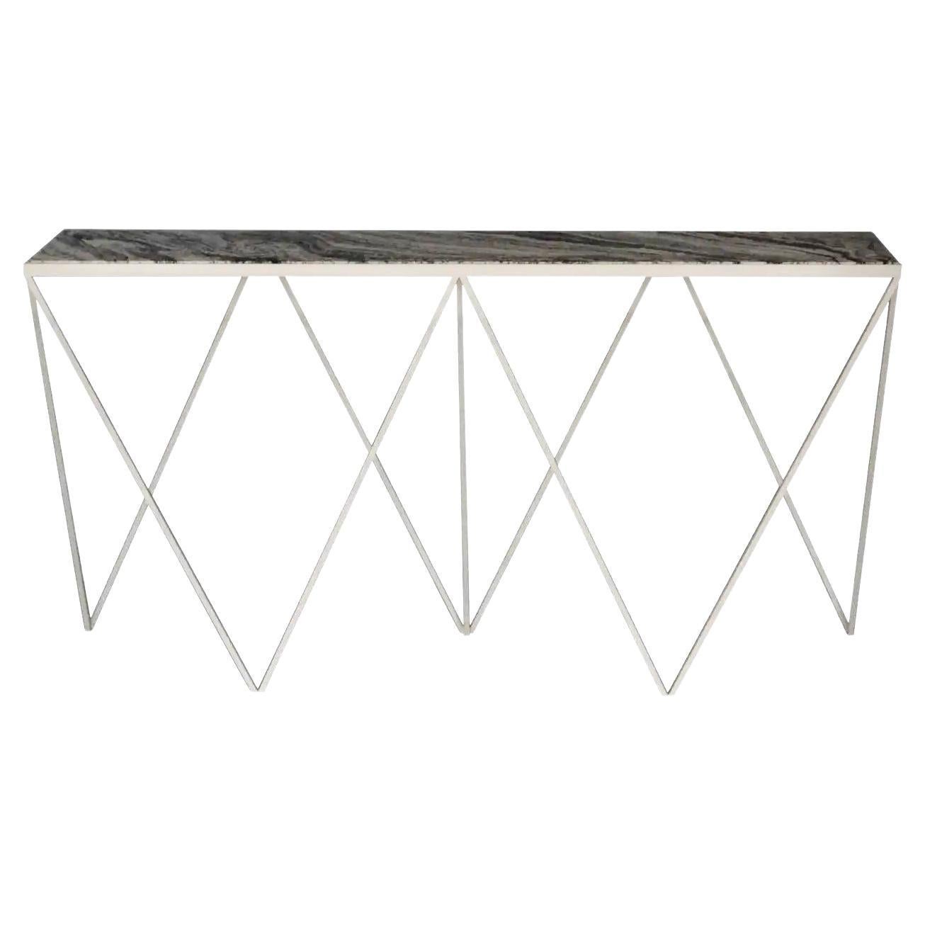 Table console en acier blanc mince avec plateau en granit / personnalisable en vente