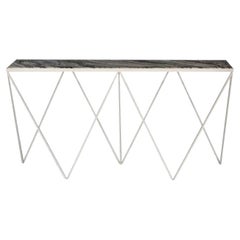 Slim White Steel Console Table with Granite Table Top / Customizable