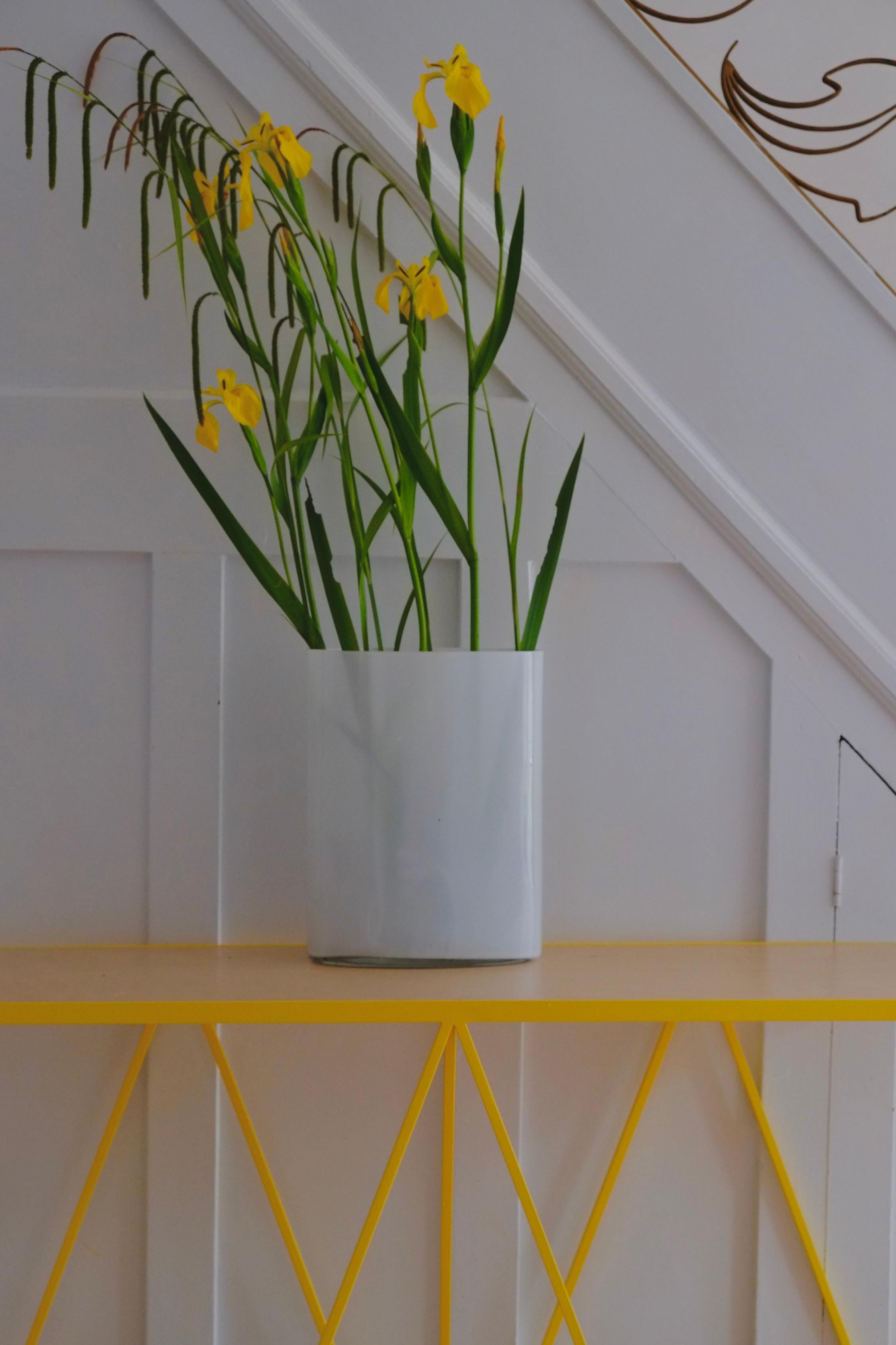 Slim Yellow Steel Console Table with Wood Table Top / Customizable In New Condition For Sale In Leicester, GB