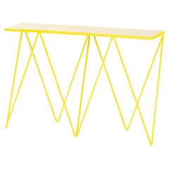 Slim Yellow Steel Console Table with Wood Table Top / Customizable