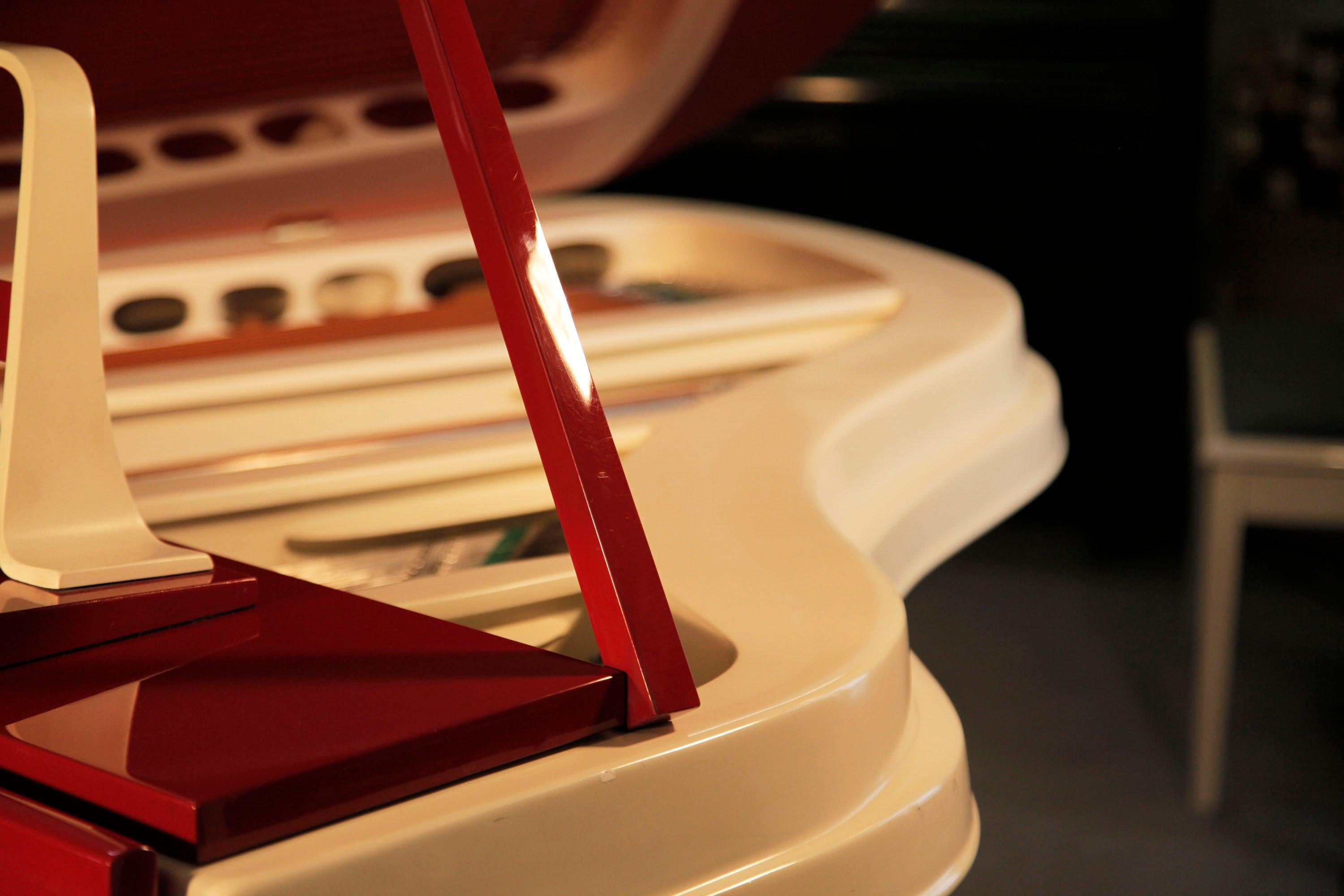 Painted Slimline, 1950's, Rippen Grand Piano in Cherry Polyester with an Aluminium Case