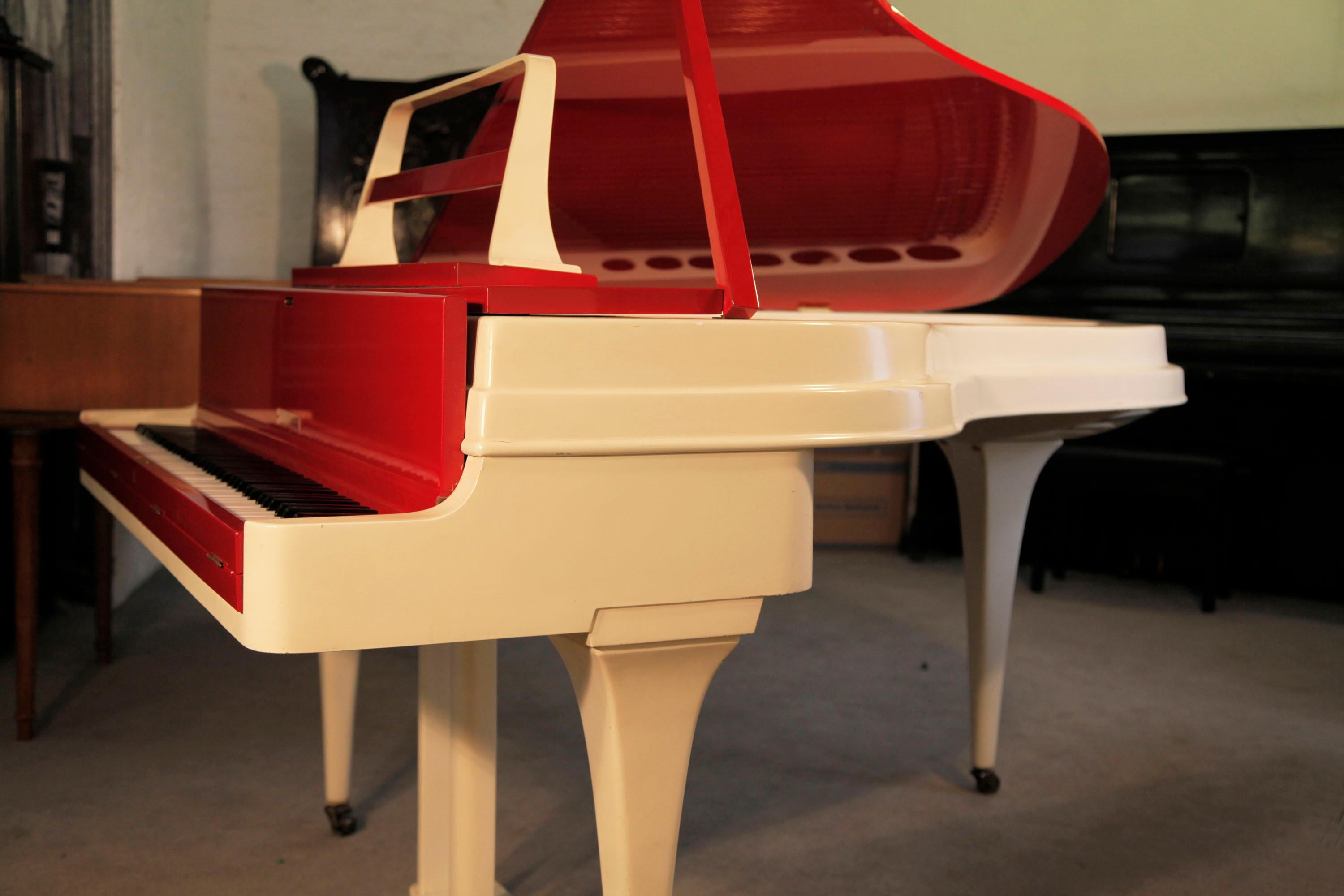 Aluminum Slimline, 1950's, Rippen Grand Piano in Cherry Polyester with an Aluminium Case