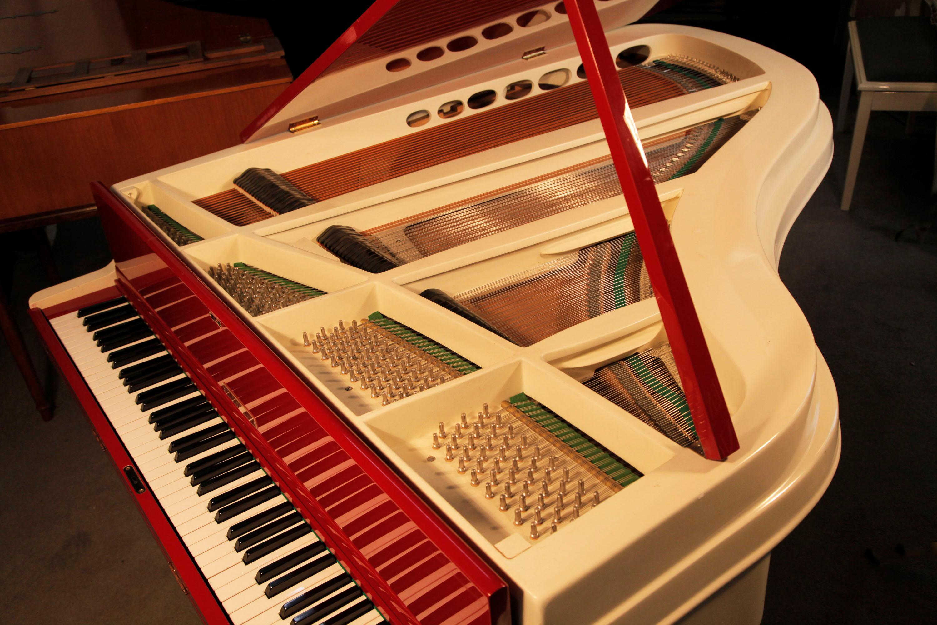 Slimline, 1950's, Rippen Grand Piano in Cherry Polyester with an Aluminium Case 1