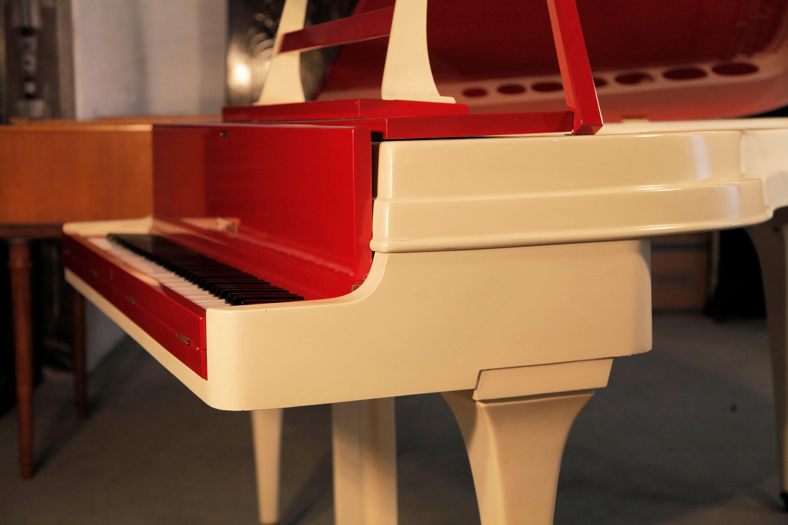 Slimline, 1950's, Rippen Grand Piano in Cherry Polyester with an Aluminium Case 2