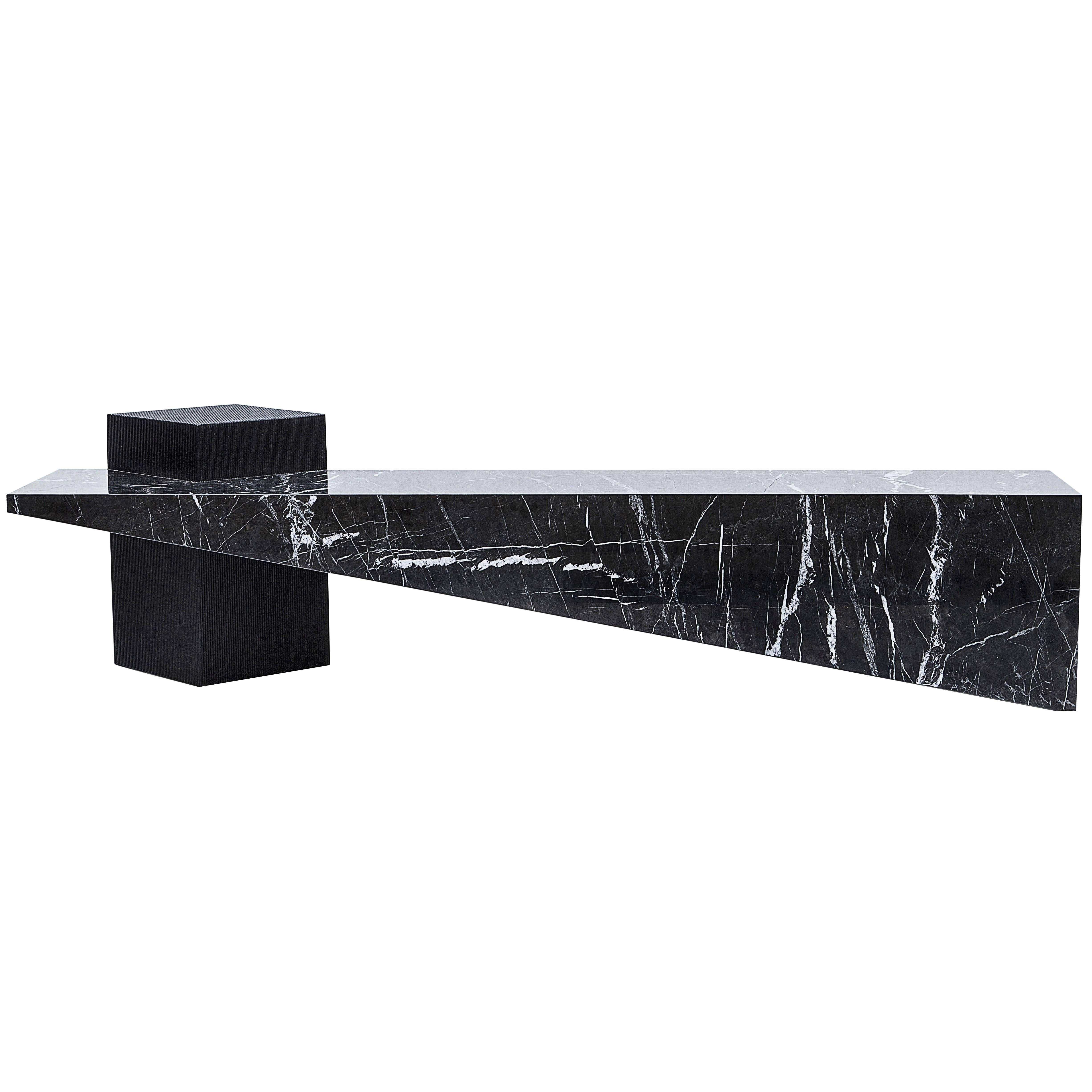 Slimstone Bench in Black Marble, Minimalist Brazilian Design  For Sale