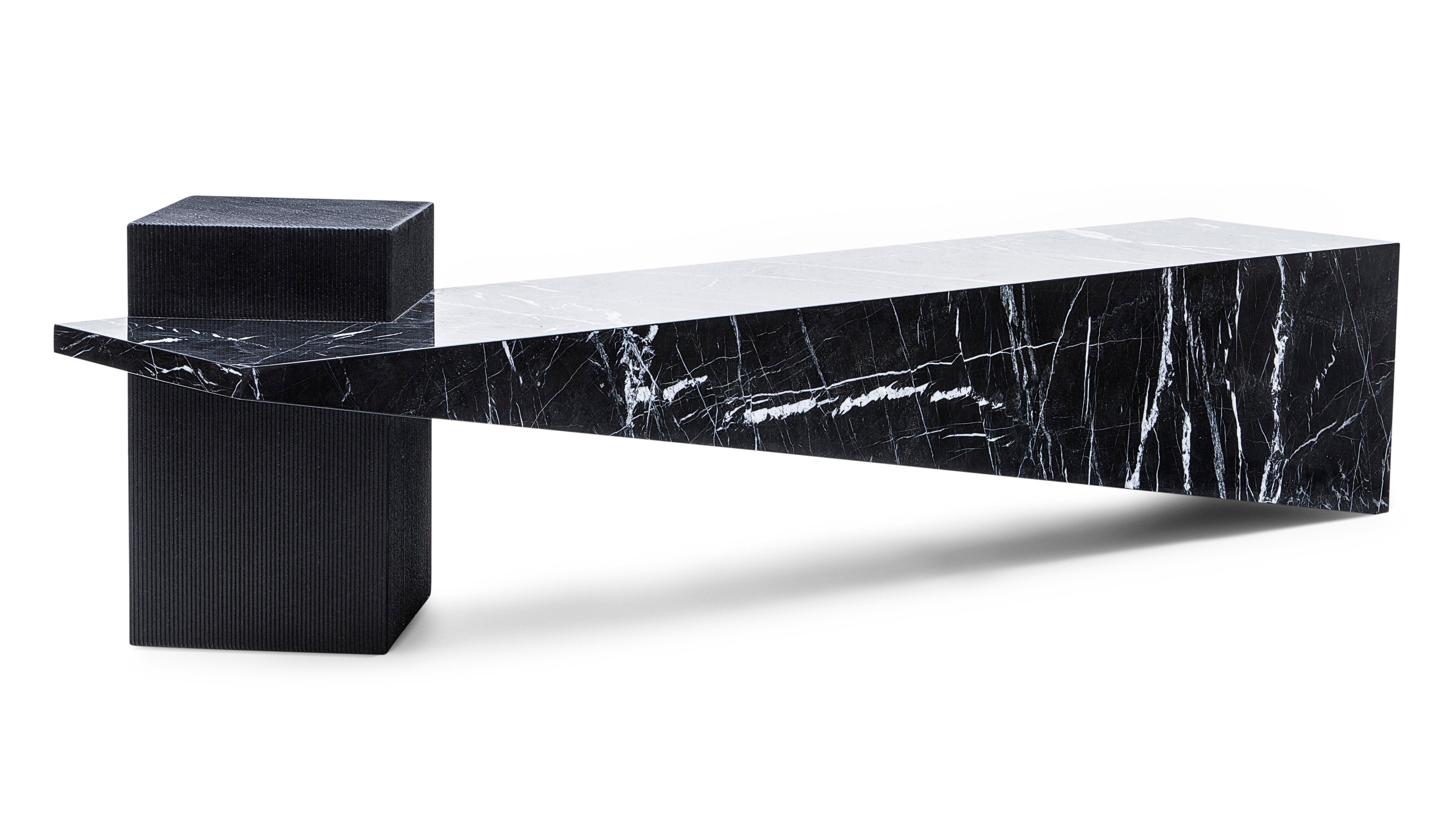 Contemporary Slimstone Bench in Marble, Minimalist Brazilian Design For Sale
