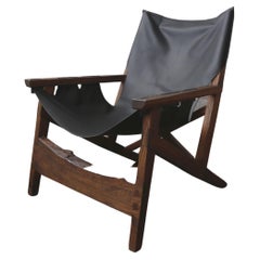 Sling Chair by Fuugs in Blackened Oak and Cactus Leather