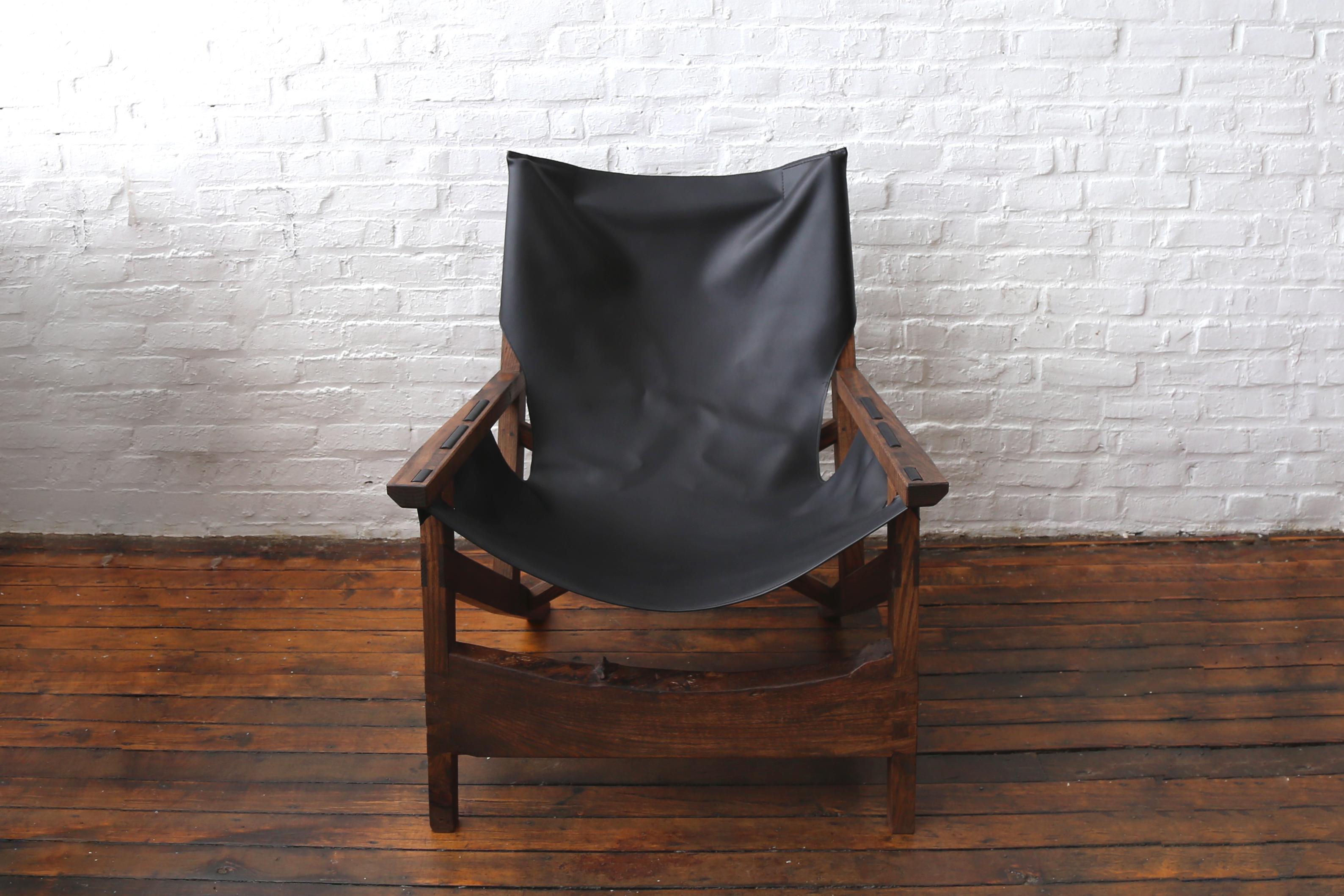 American Sling Chair by Fuugs in Blackened Oak and Cactus Leather For Sale