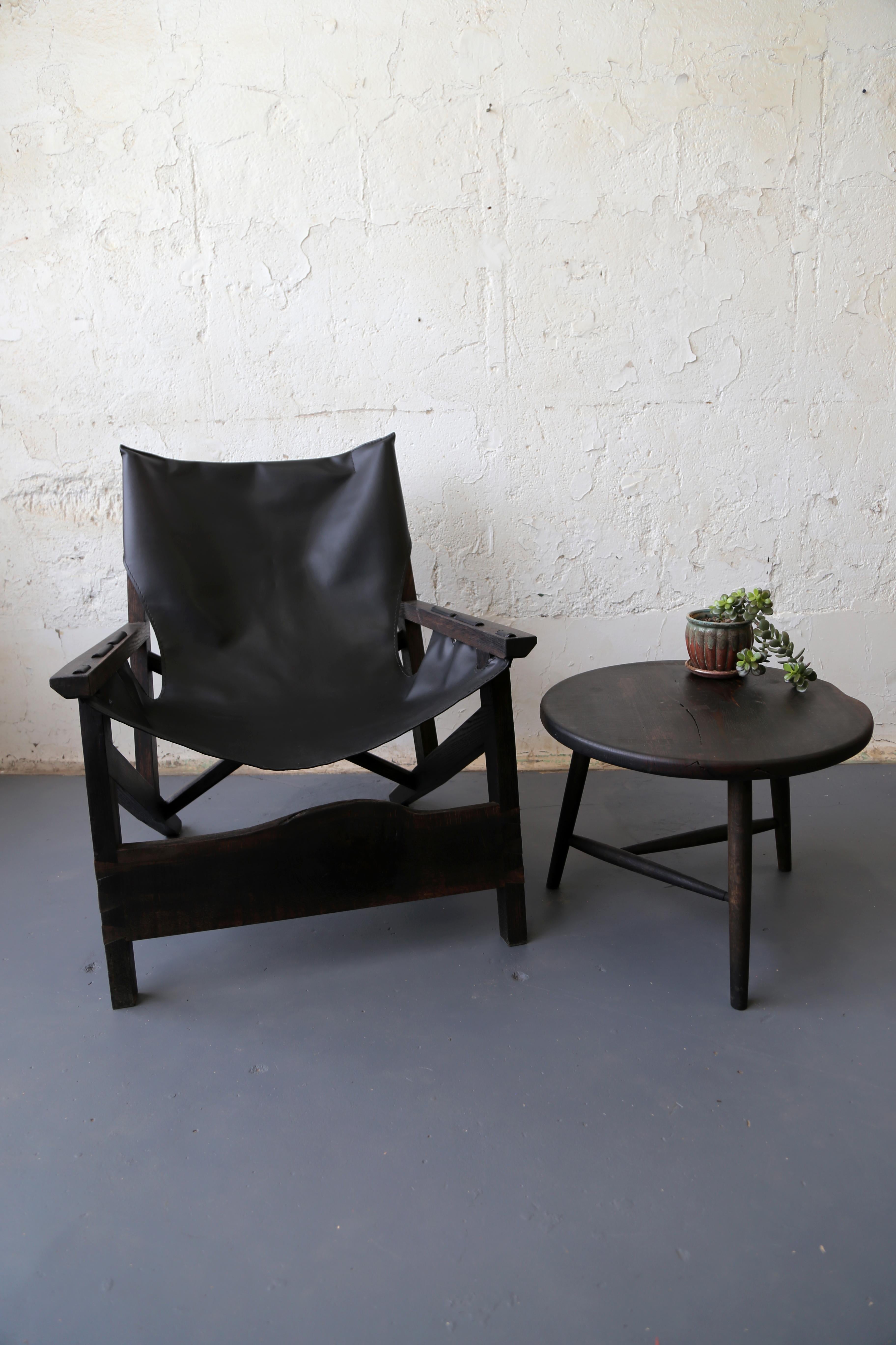 Sling Chair by Fuugs in Blackened Oak and Cactus Leather For Sale 4