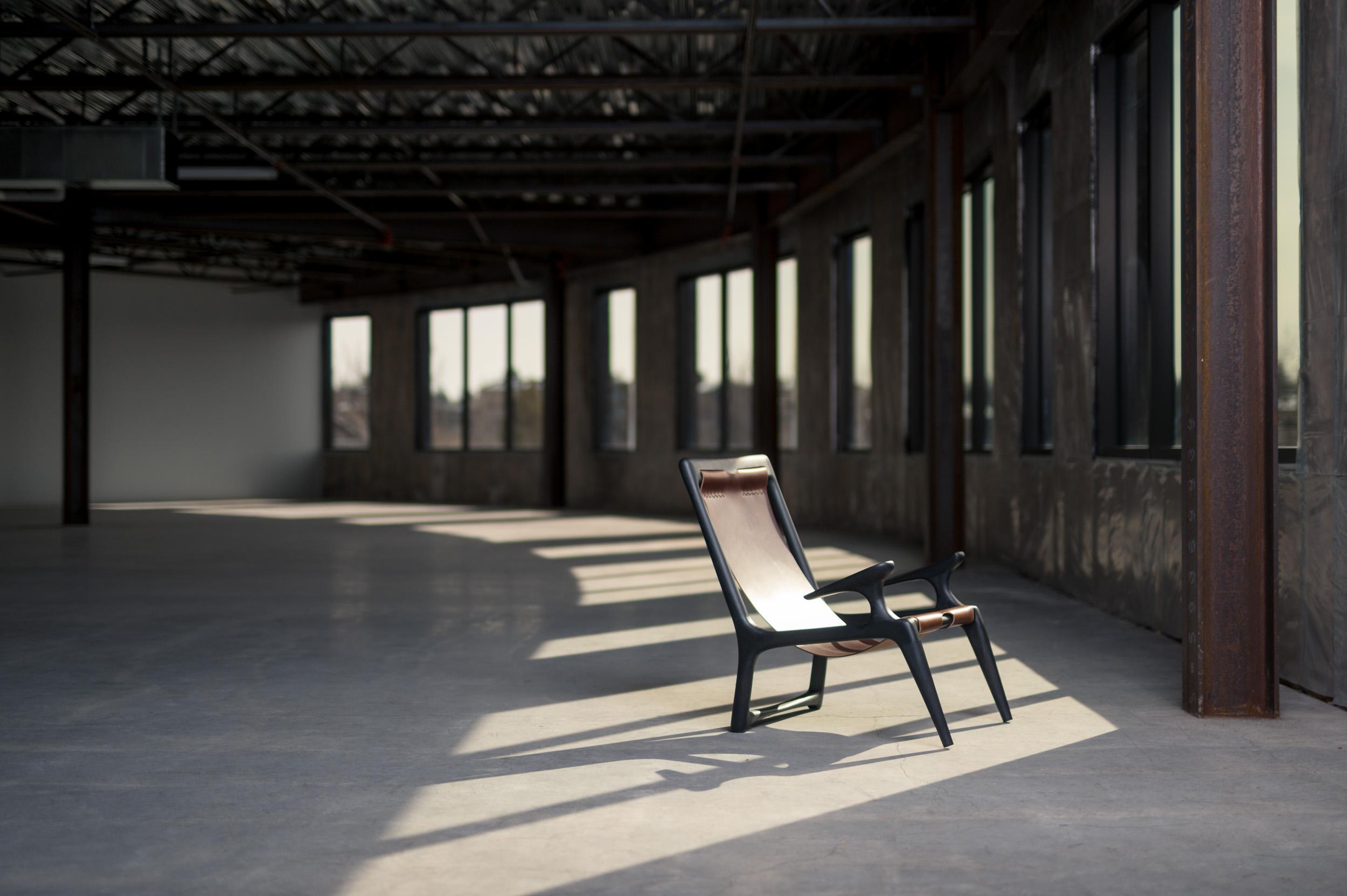 Handcrafted Armchair in Charcoal Ashwood, Designed by Fernweh Woodworking For Sale 6