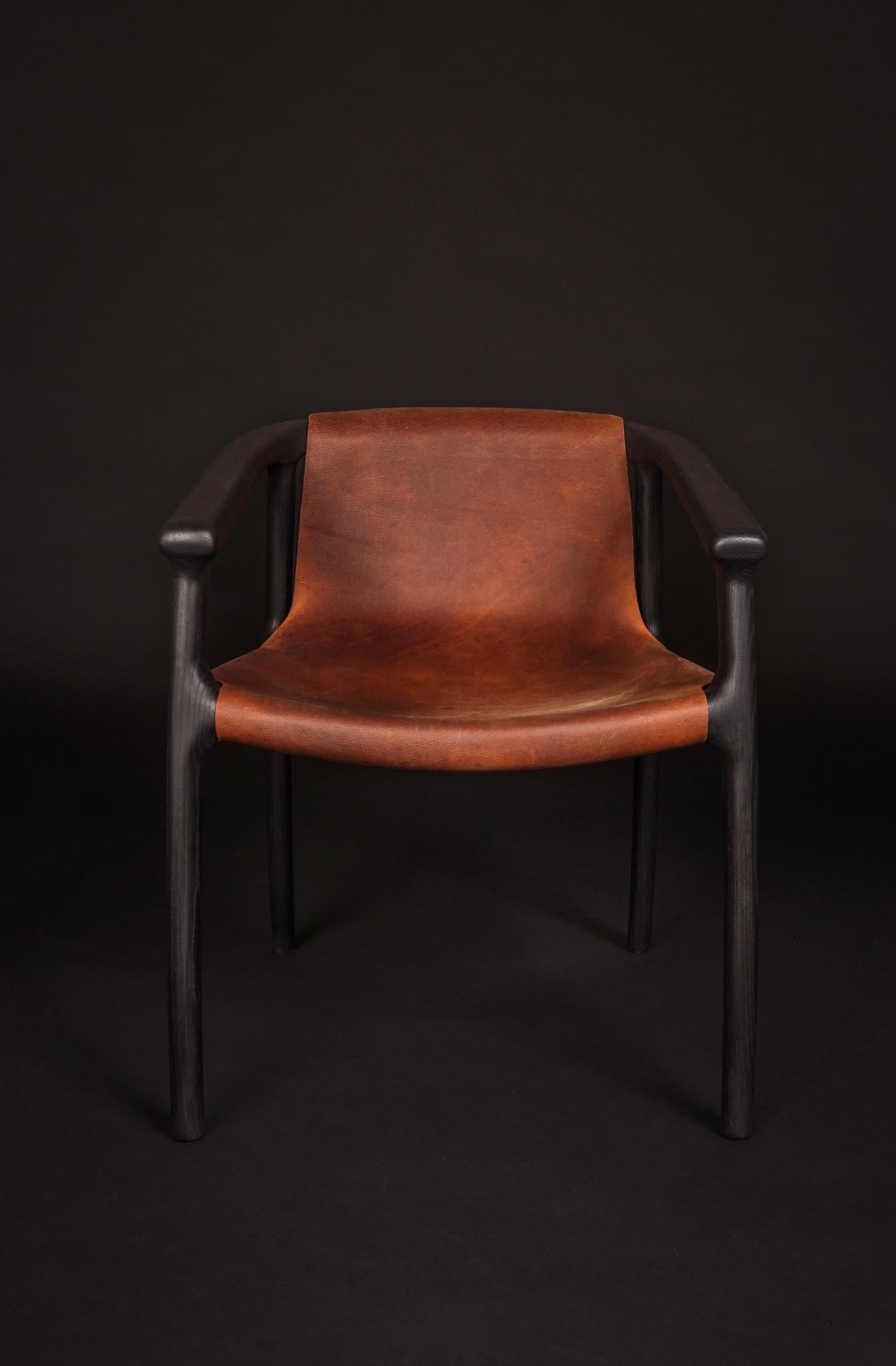 Modern TUSK Sling Chair in Saddle Leather by Möbius Objects For Sale