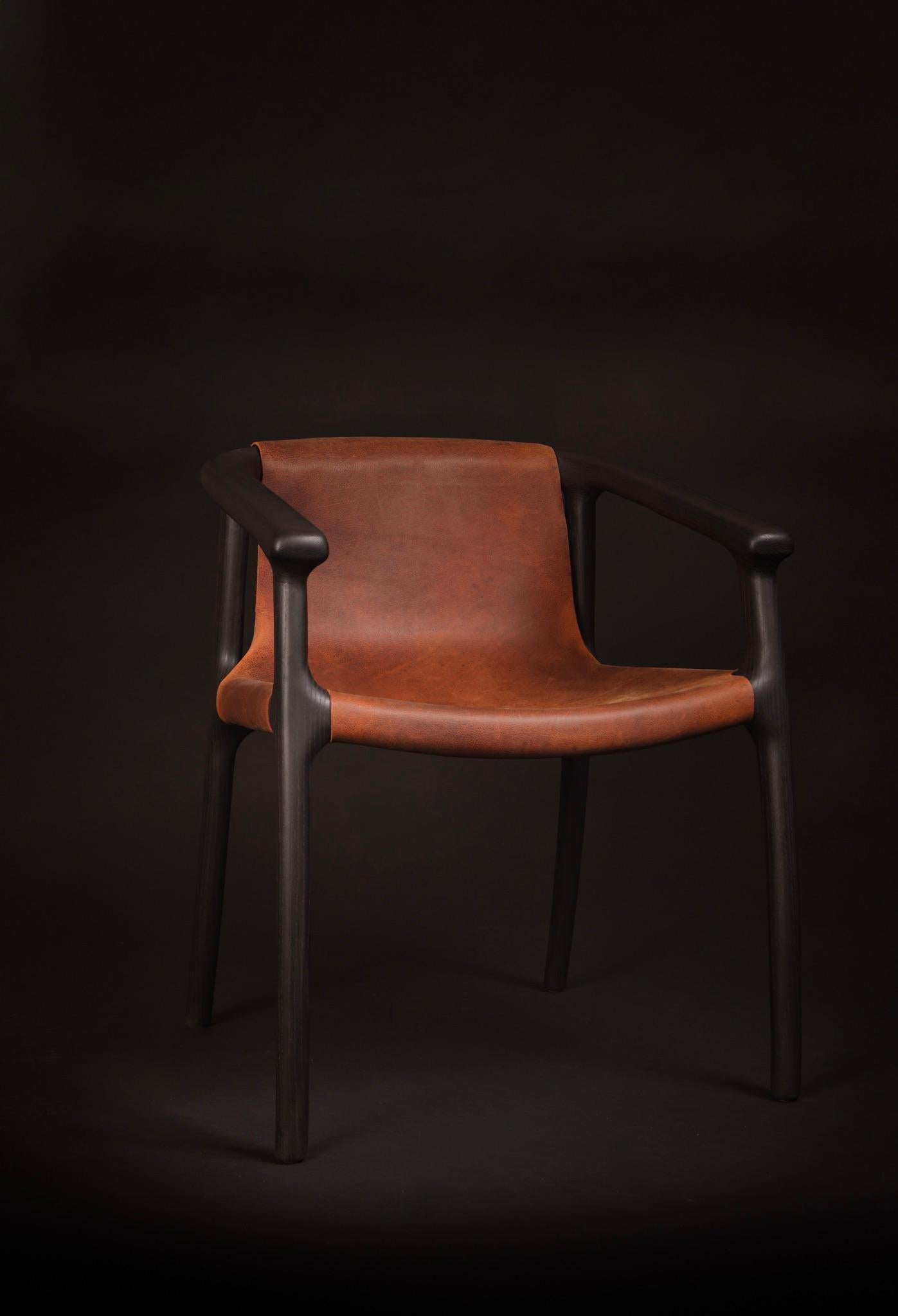 Canadian TUSK Sling Chair in Saddle Leather by Möbius Objects For Sale