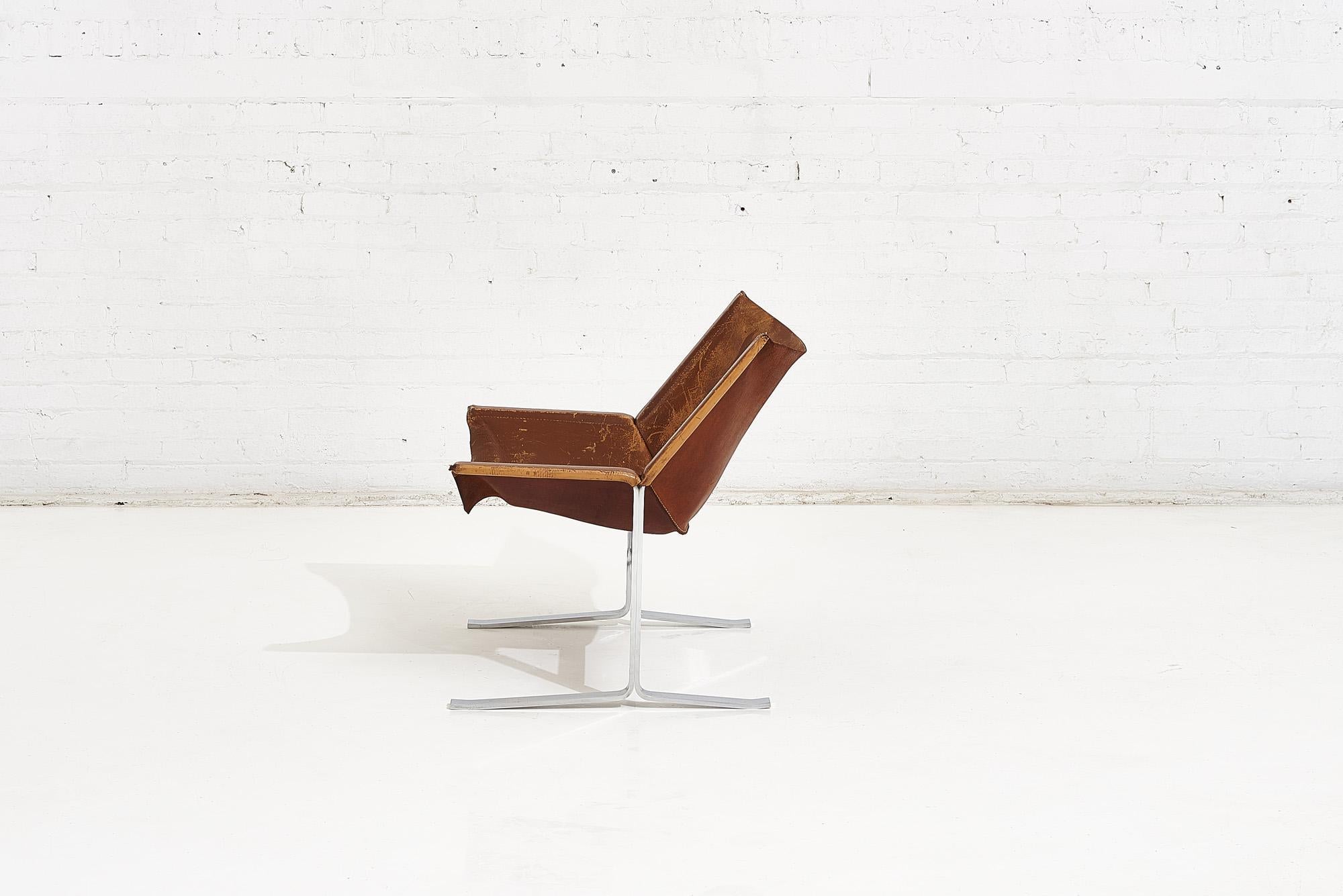 Sling chair model 248 by Clement Meadmore, circa 1970. All original with brown leather.