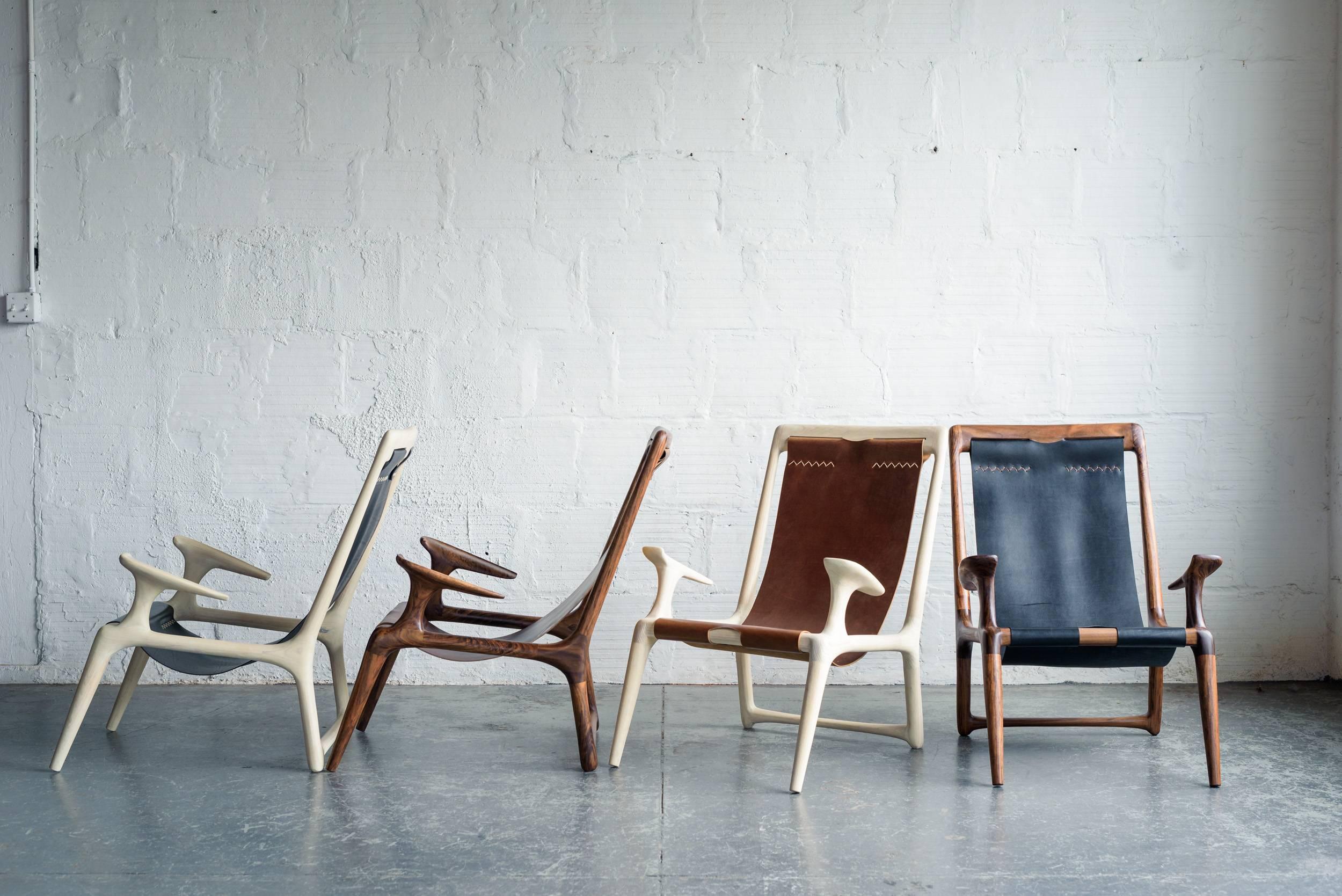 Sling Armchair aus weißer Esche und braunem Leder - Fernweh Woodworking im Angebot 2
