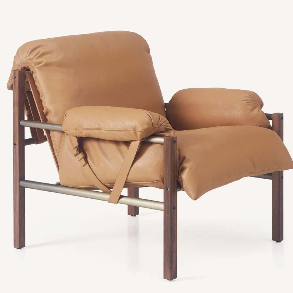 Contemporary Sling club chair & ottoman in walnut For Sale