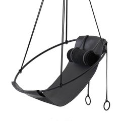 Hänge-Swing-Stuhl aus echtem schwarzem Leder, 21. Jahrhundert Modern