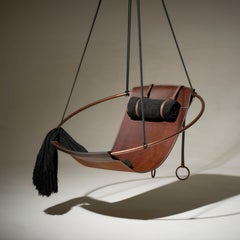 Sling Hanging Swing Chair Genuine Brown Leather 21st Century Modern