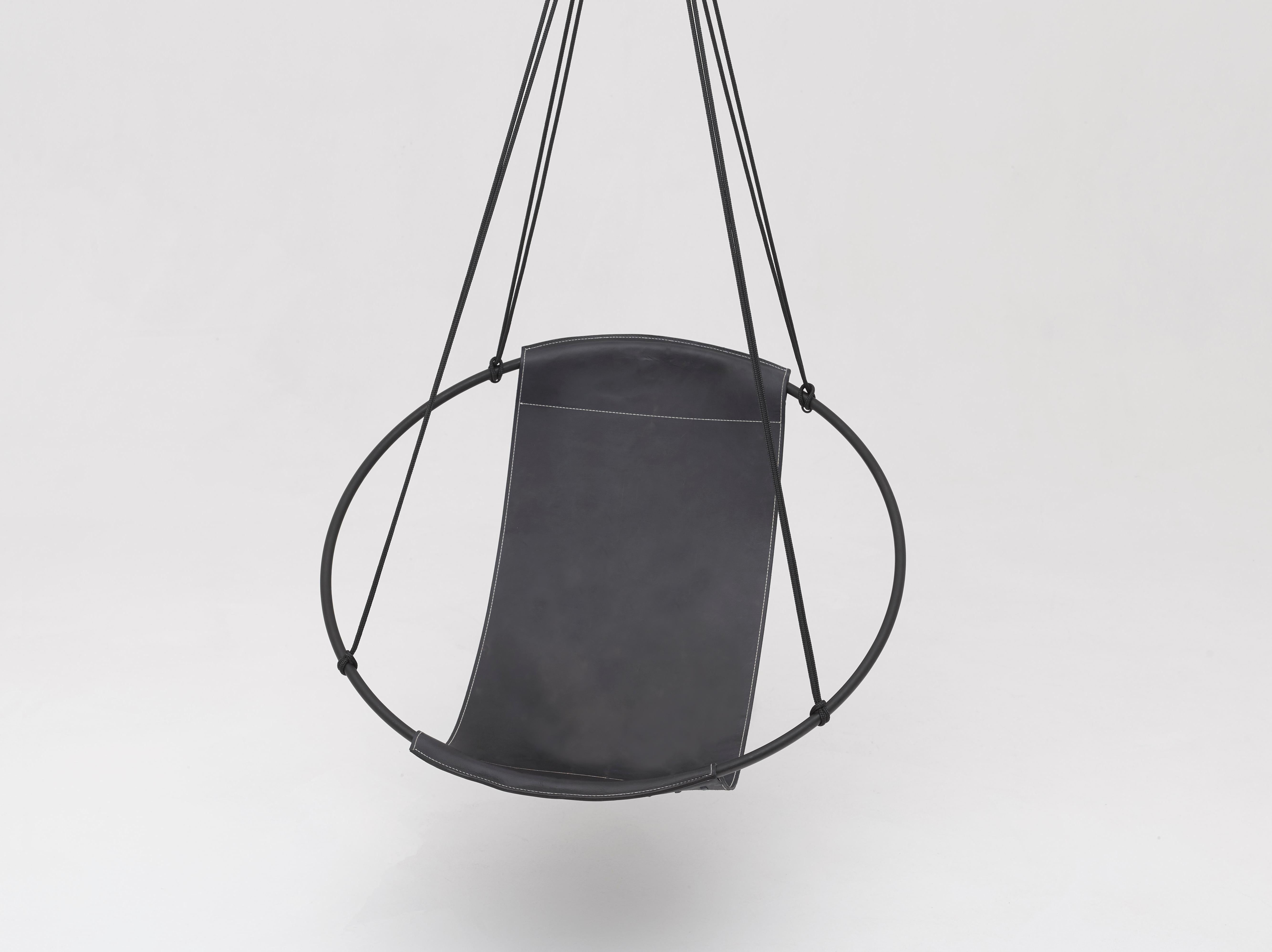 South African Sling Hanging Swing Chair Genuine Brown Leather 21st Century Modern For Sale