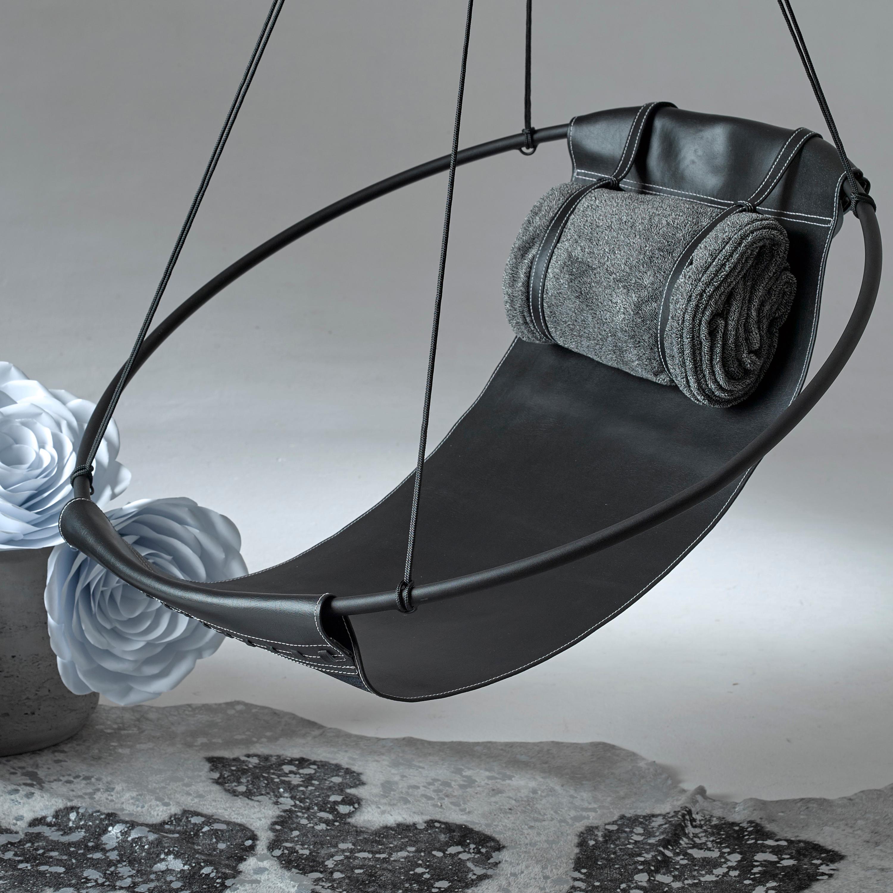 Sling Hanging Swing Chair Echtes braunes Leder 21. Jahrhundert Modern (21. Jahrhundert und zeitgenössisch) im Angebot