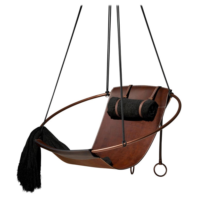 Sling Hanging Swing Chair Genuine Brown Leather 21st Century Modern For  Sale at 1stDibs