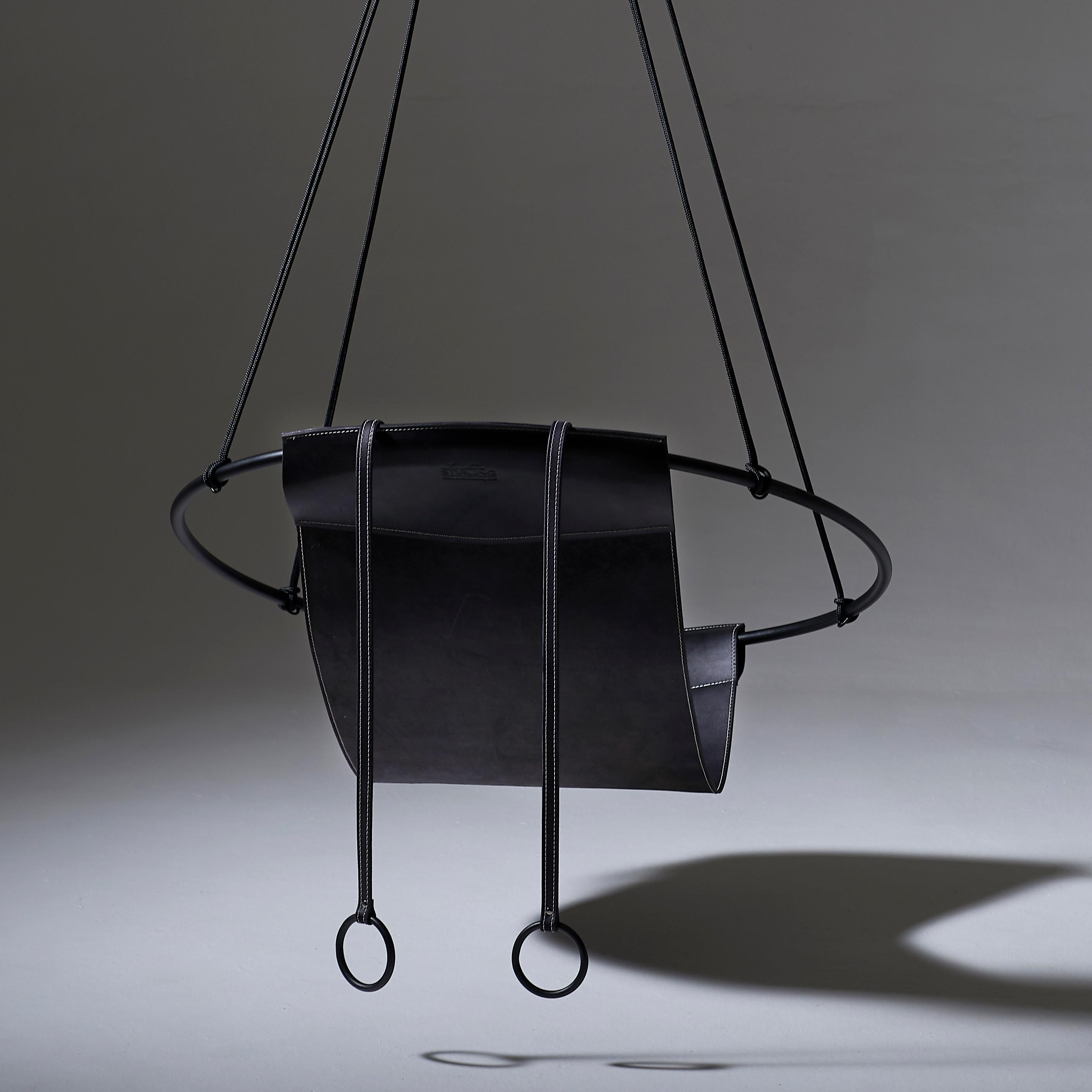 Sling Hanging Swing Chair Genuine Silver Leather 21st Century Modern For Sale 9