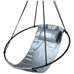 Sling Hanging Swing Chair Genuine Silver Leather 21st Century Modern