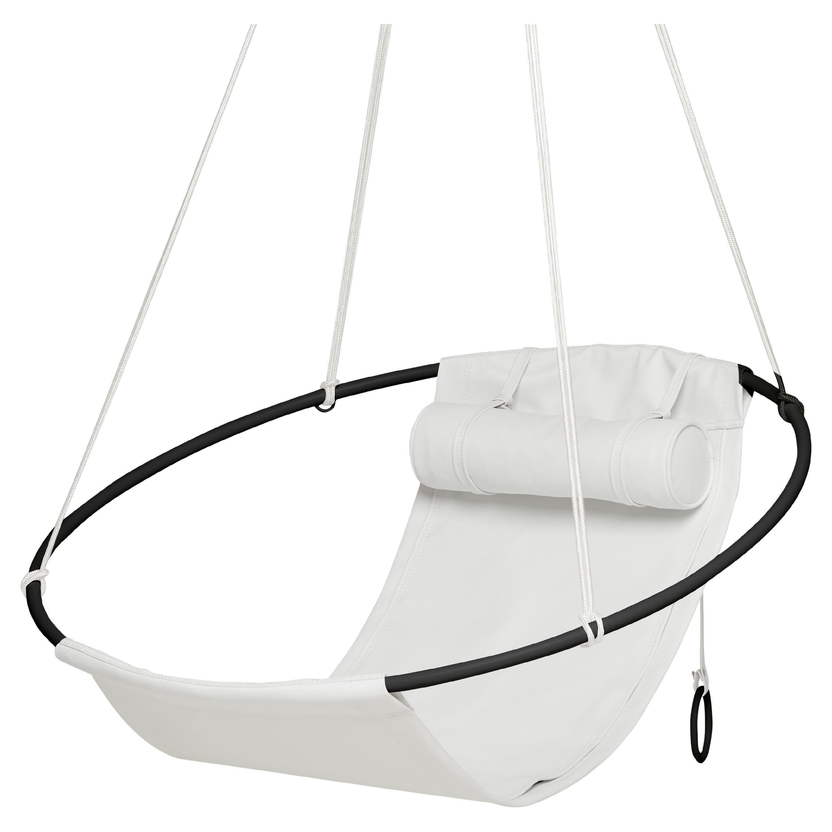 Sling Hanging Swing Chair Genuine White Leather 21st Century Modern