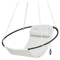 Sling Hanging Swing Chair Genuine White Leather 21st Century Modern