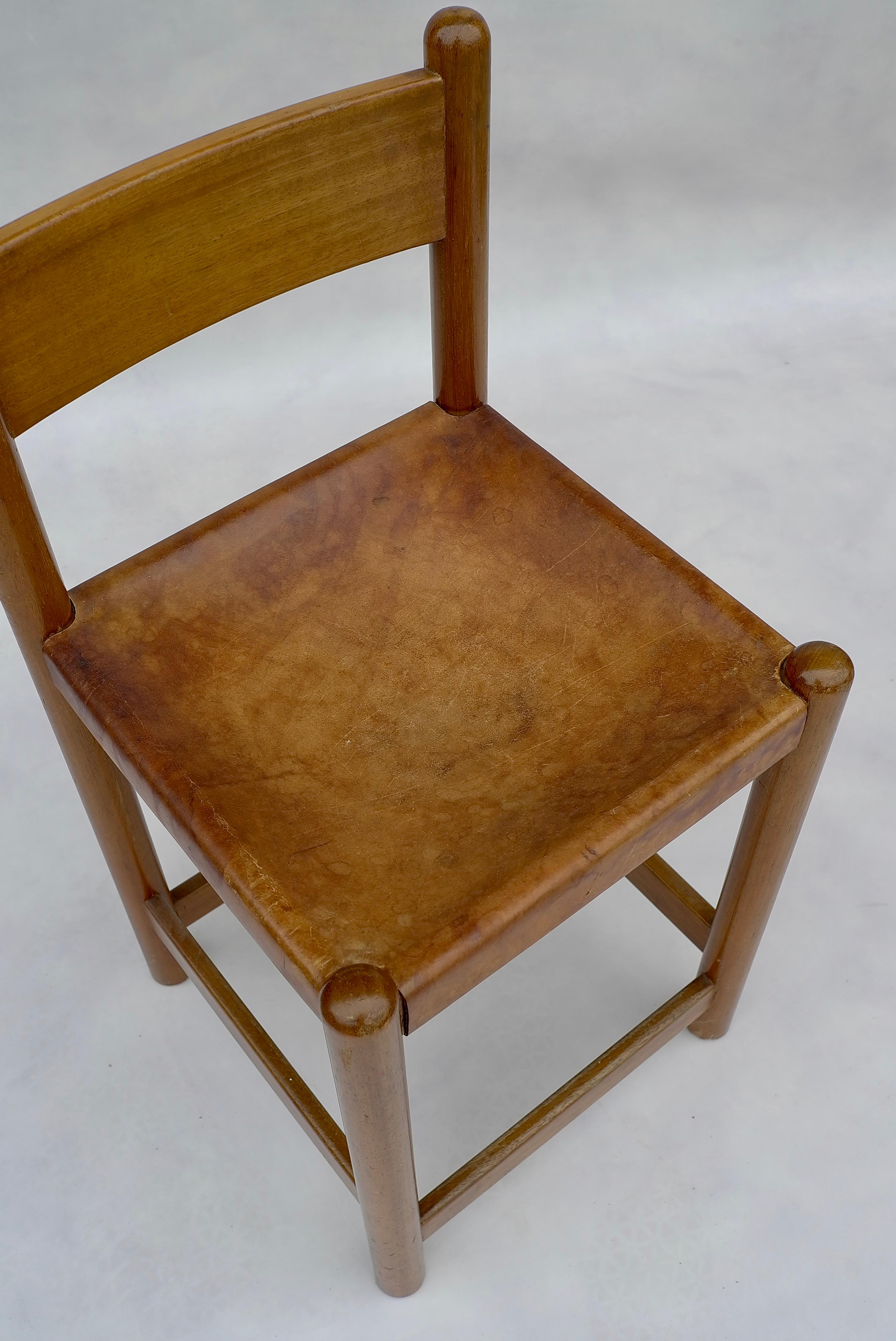 Sling Leather Side Chair in Cognac, in Style of Charlotte Perriand France, 1950s 1