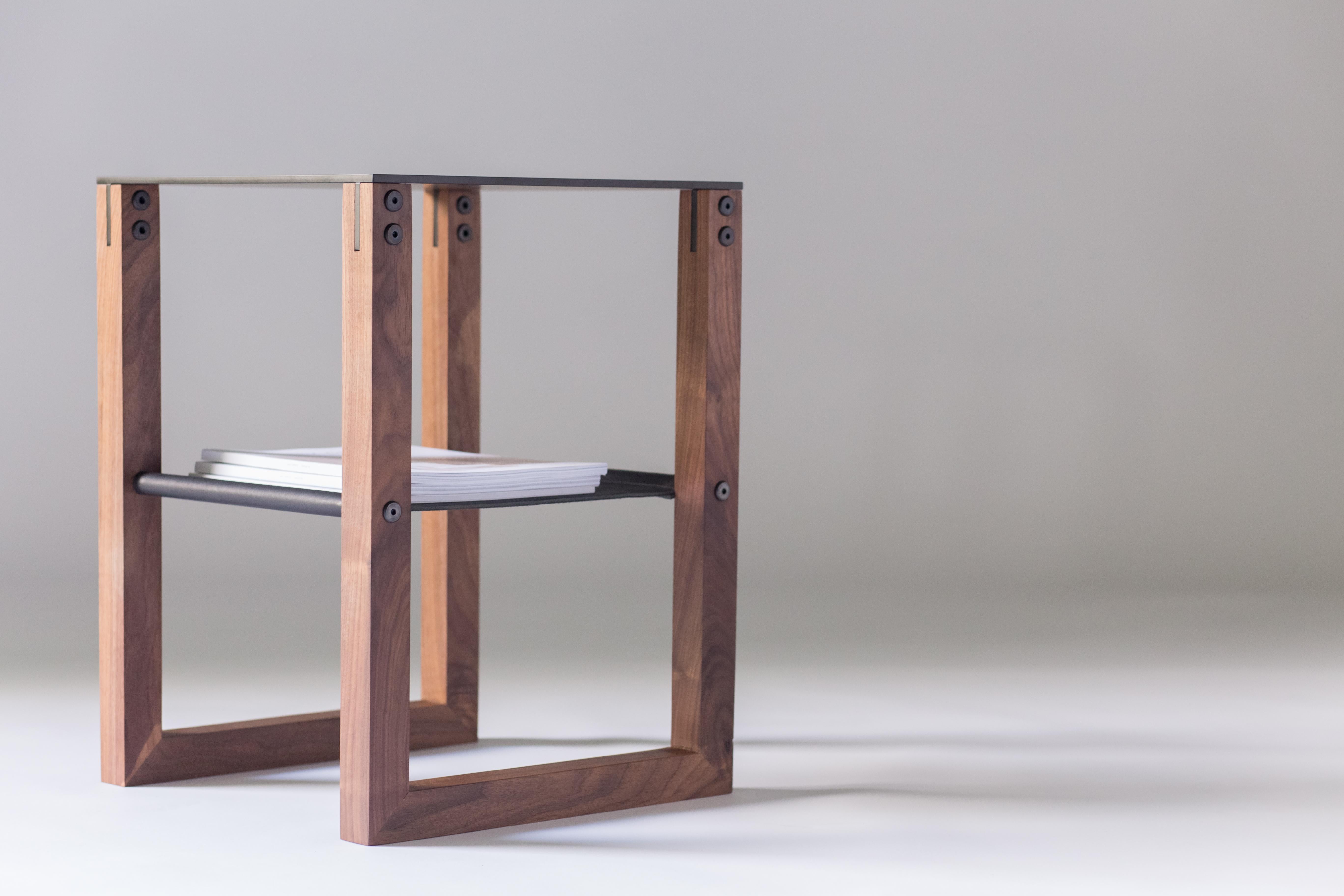 Sling - Modern Aluminum, Leather and Walnut Side Table In New Condition For Sale In West Linn, OR