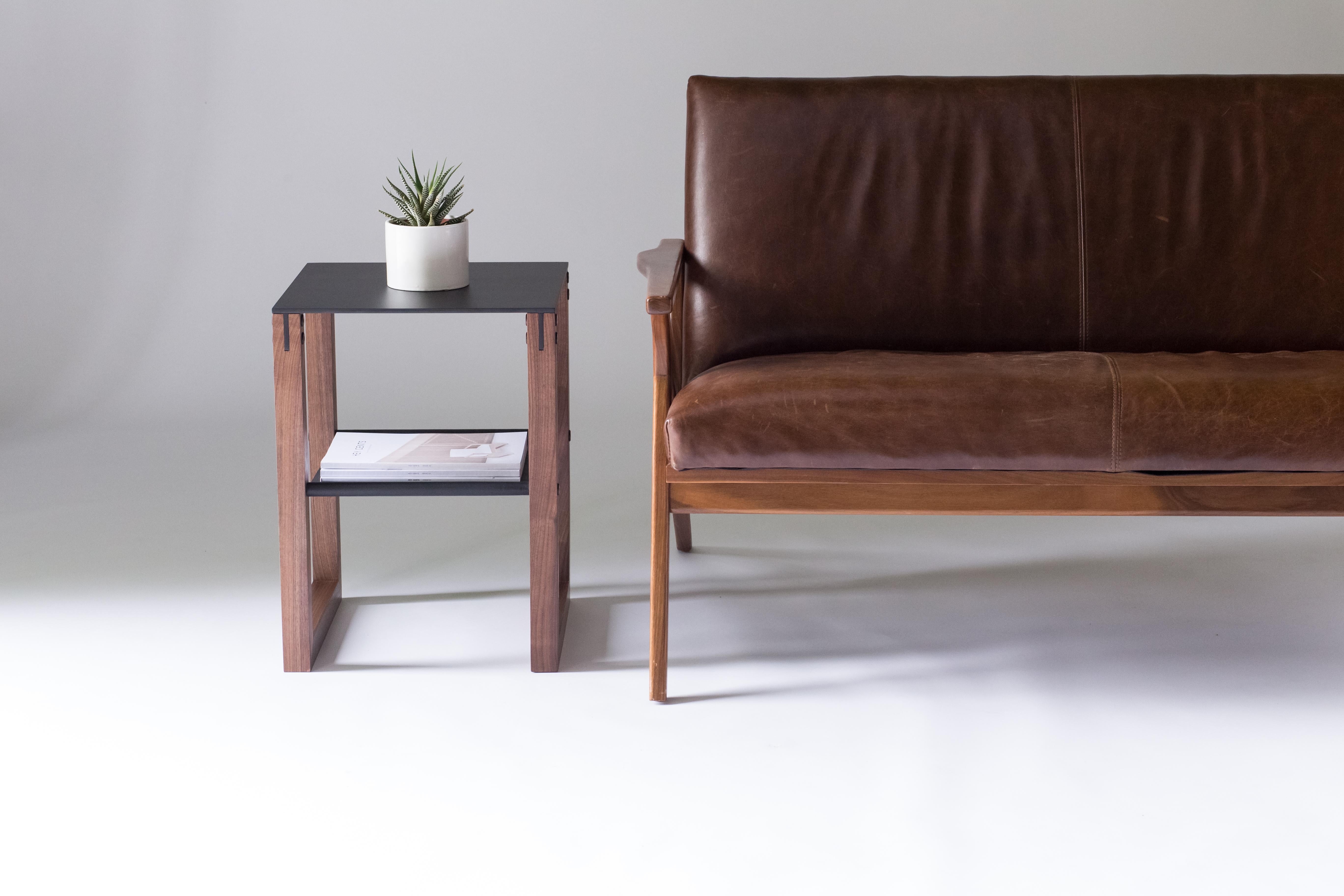 Sling - Modern Aluminum, Leather and Walnut Side Table For Sale 2
