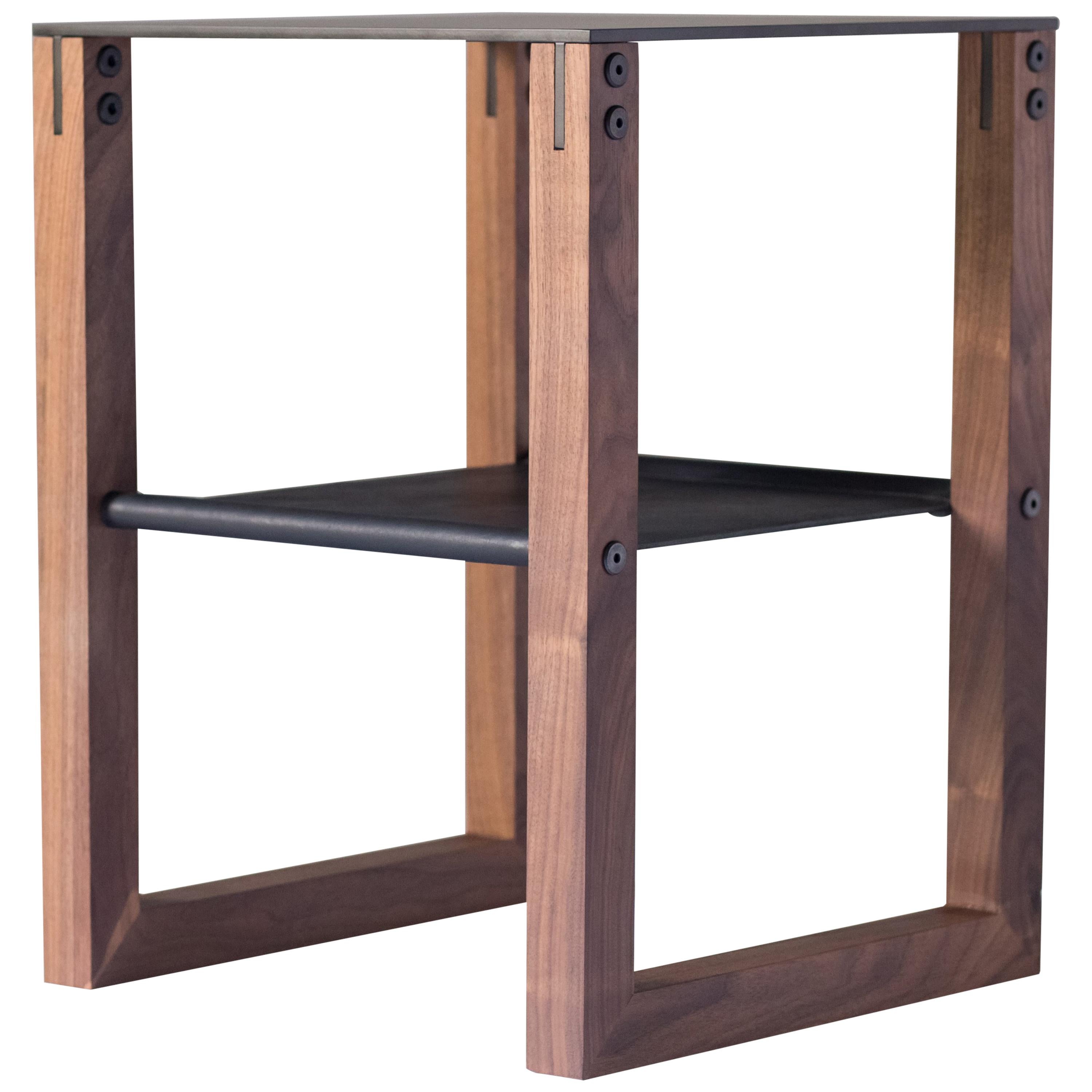 Sling - Modern Aluminum, Leather and Walnut Side Table  For Sale