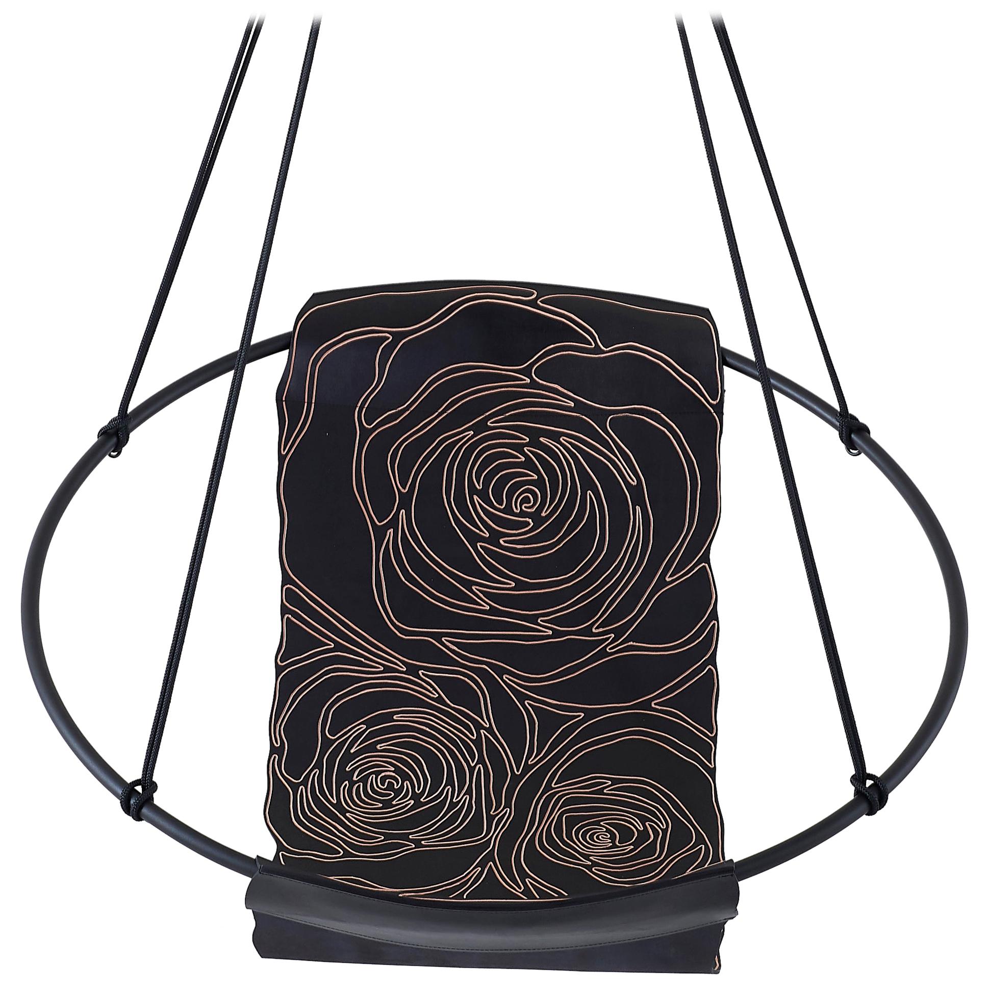 Sling Rose Carved Genuine Thick Veg Tan Leather