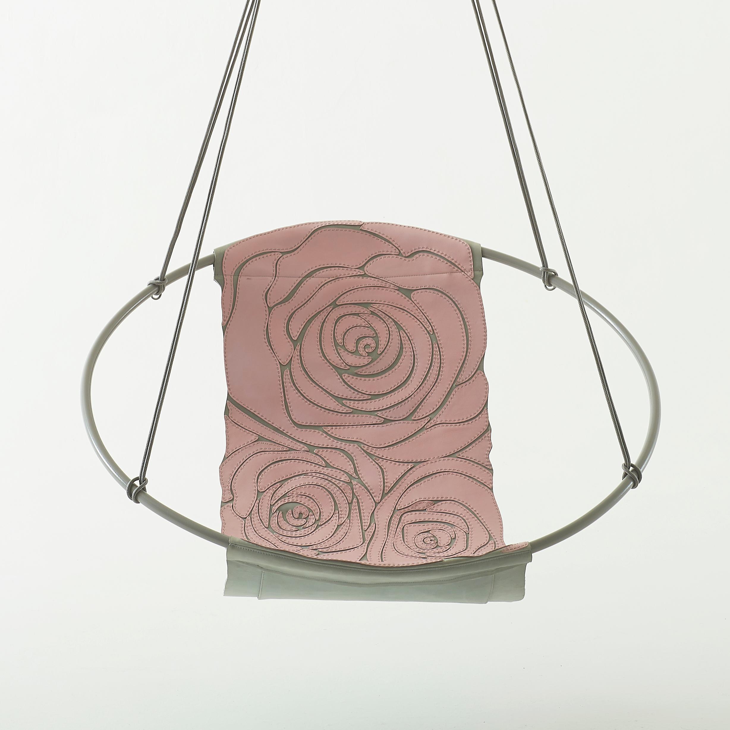 Sling Rose Pink Grey Hand Stitched Genuine Leather For Sale 7