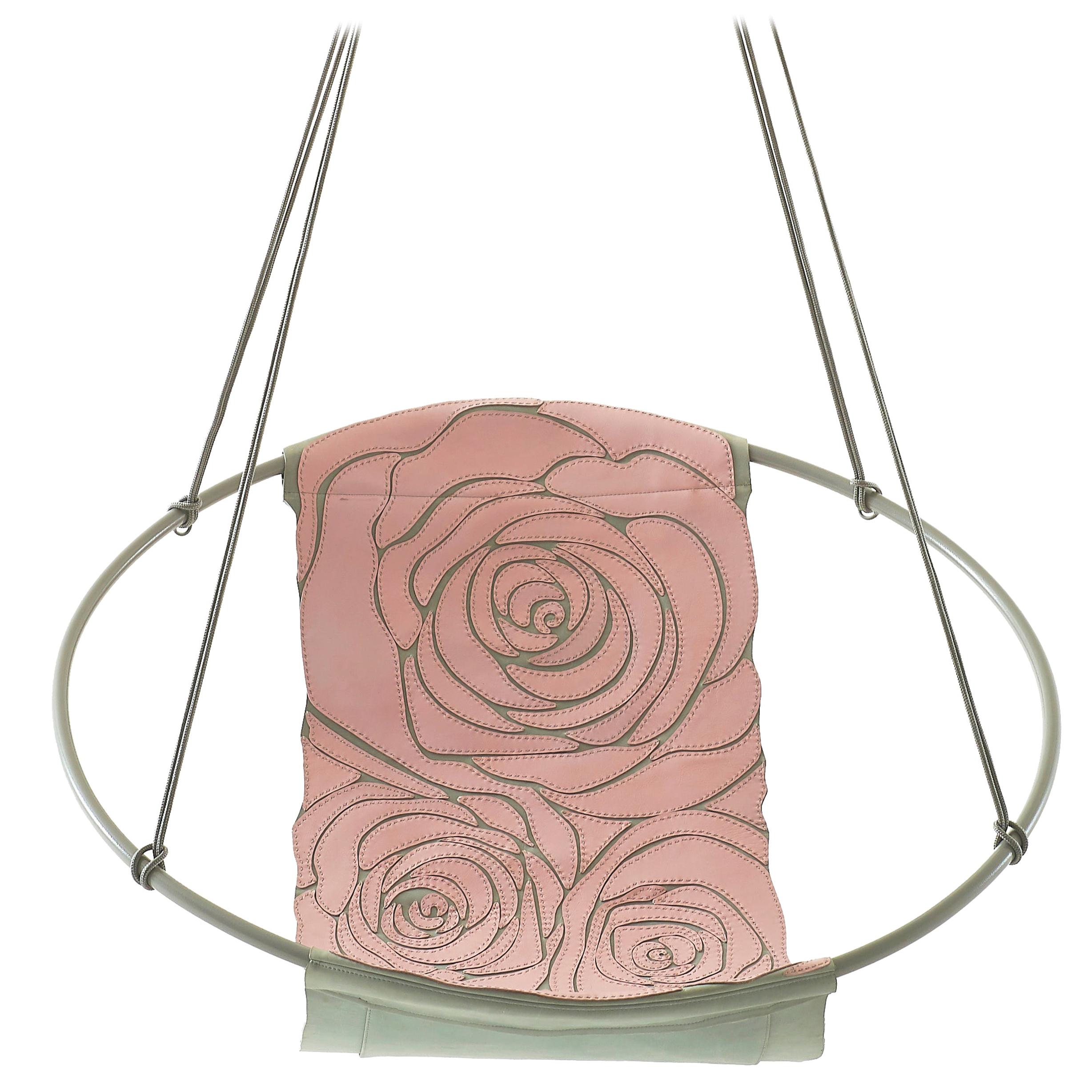 Sling Rose Pink Grey Hand Stitched Genuine Leather For Sale