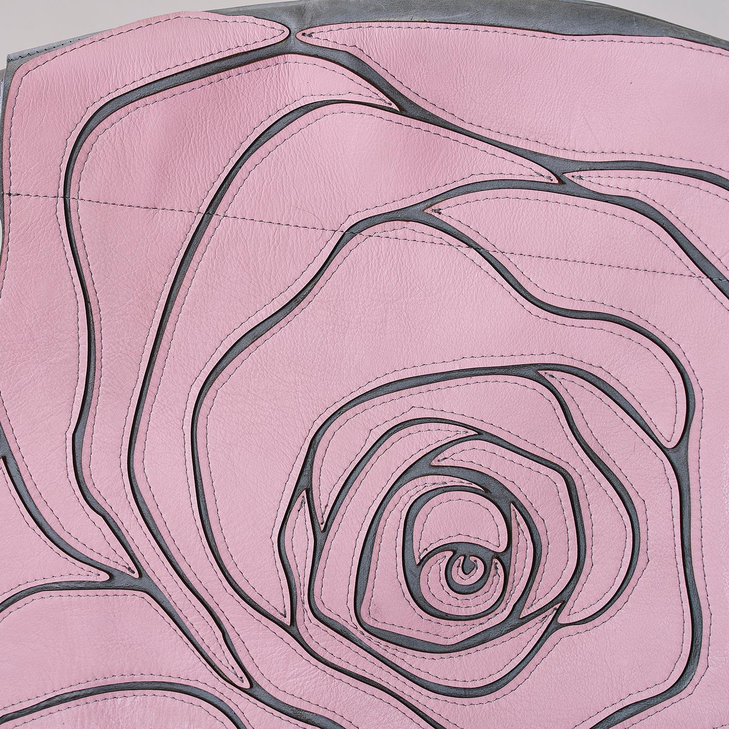 Steel Sling Rose Pink Grey Machine Stitched Genuine Leather Hanging Swing Chair For Sale