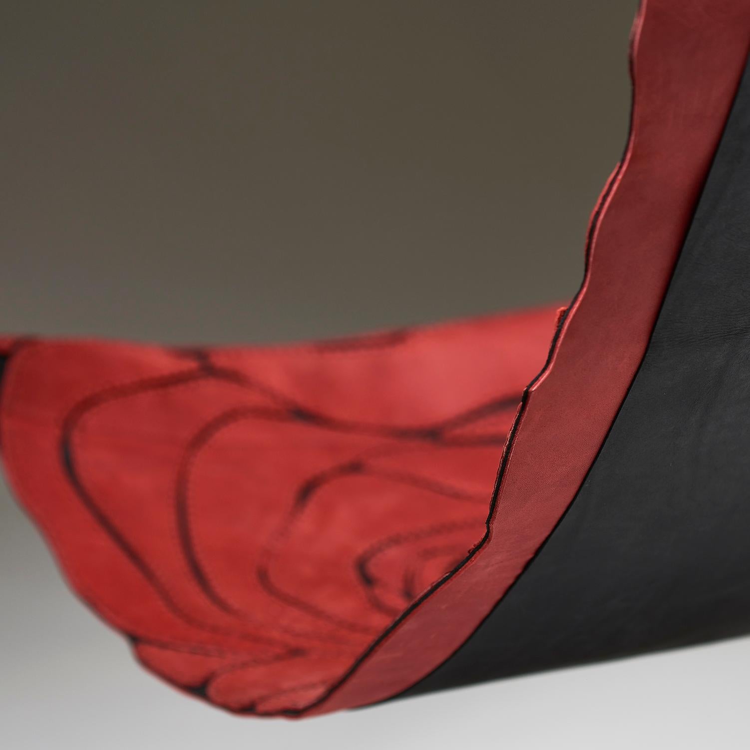 Contemporary Sling Rose Red Black Hand Stitched Genuine Leather For Sale