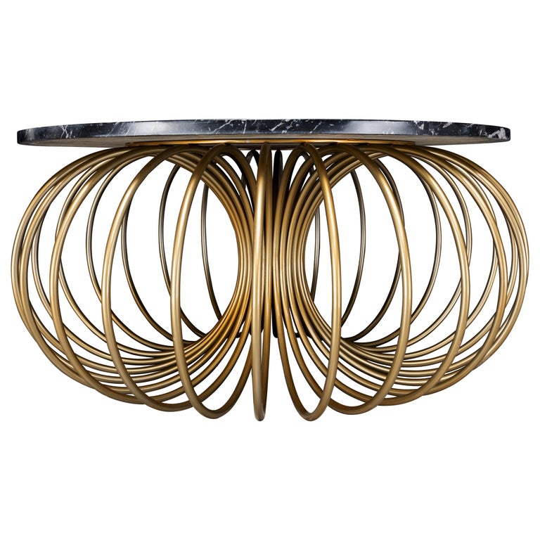 Slink Coffee Table, Nero Marquina Marble and Gold Powder Coated Metal For Sale